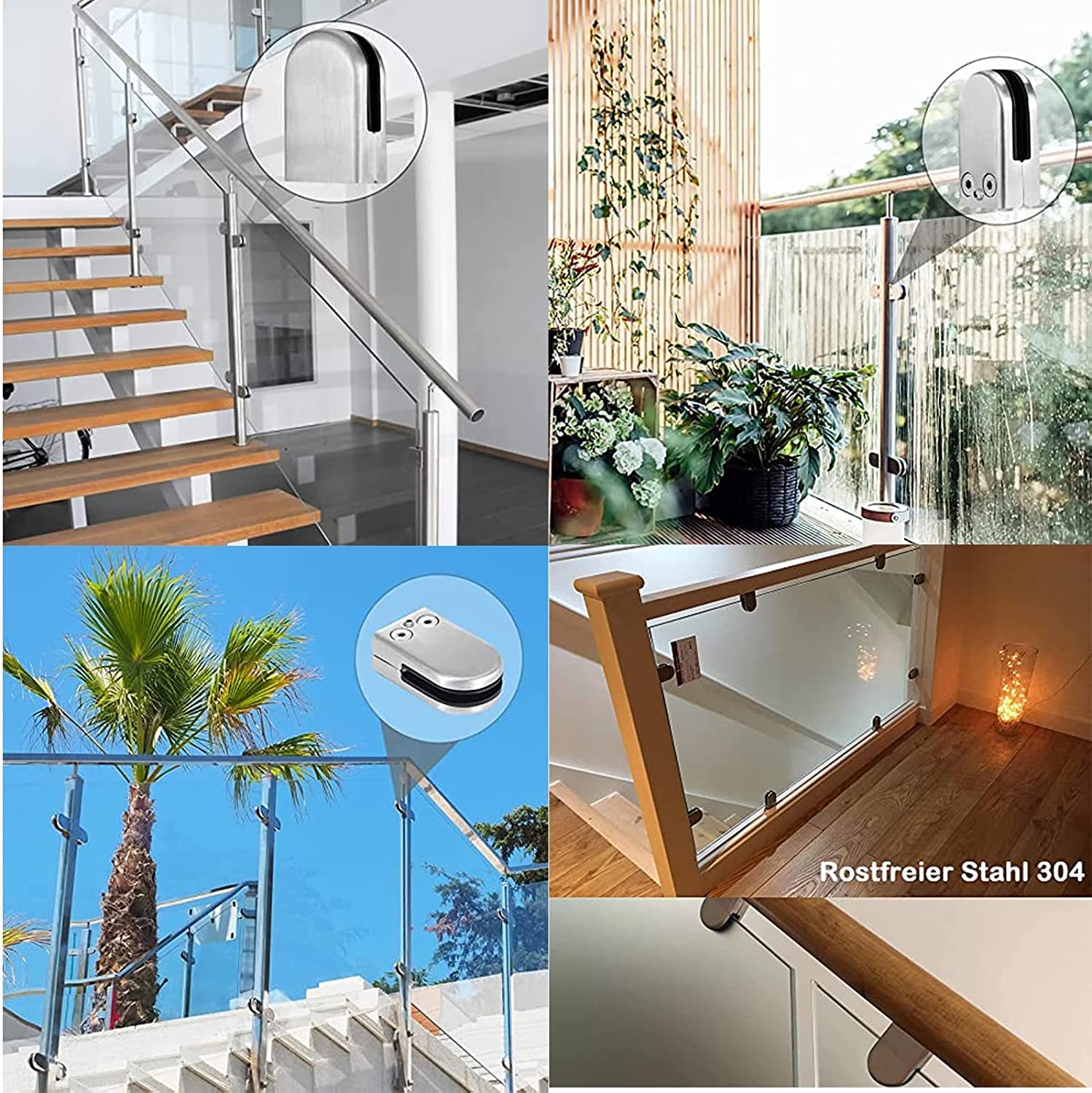 Estante de Vidrio 24 Uds. Clips de vidrio, abrazaderas de vidrio de acero inoxidable, soporte de vidrio ajustable para barandilla, escaleras, balcón, piscina, abrazadera de suelo de vidrio confiable