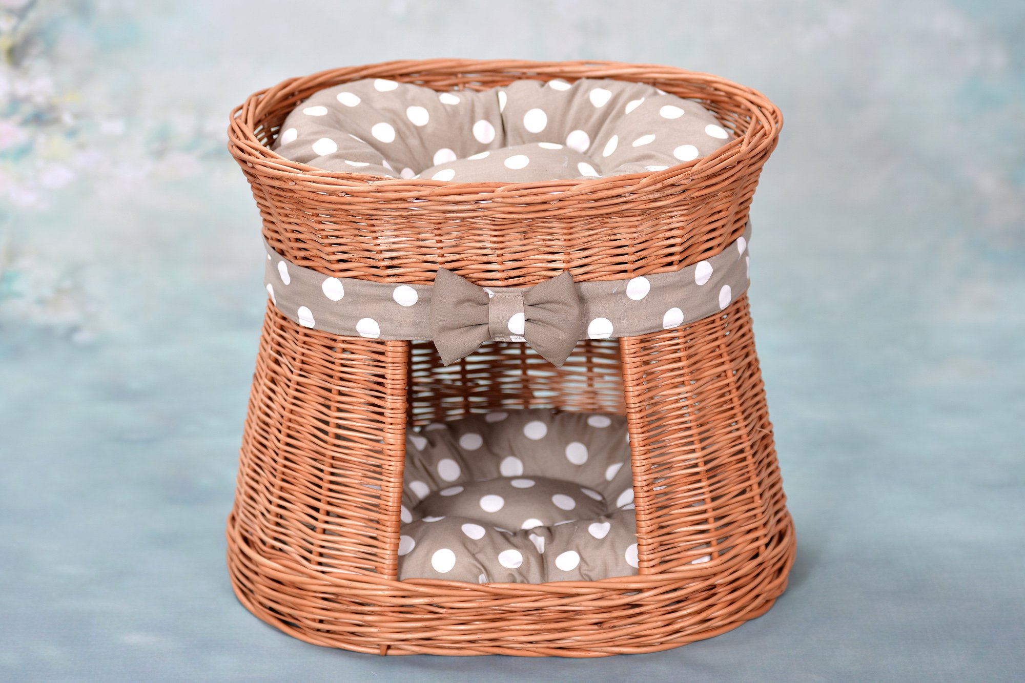 e-wicker24 Cuccia Gatto Vimini a 2 piani Naturale Cuccia Gato Interno Cesta per Cani Fatto a Mano Letto per Cani Lettini per Cane con 2 Morbidi Cuscini Letto per Animali