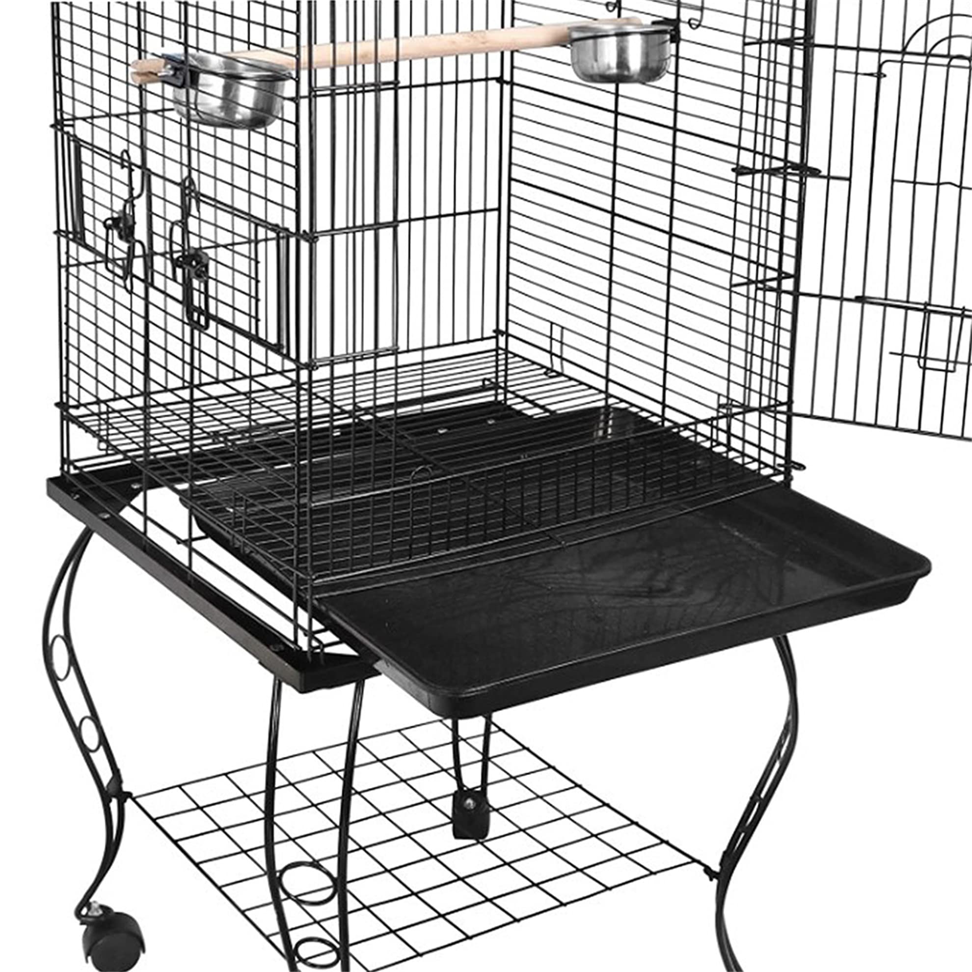 MINGYI Großer Vogelkäfig mit Fuß Voliere für Vögel, innen und außen, mit Fuß für Papageien/Wellensittiche/Kanarien/Parakete/Nymphensittich/Finken (Schwarz, 59 × 59 × 150 cm)