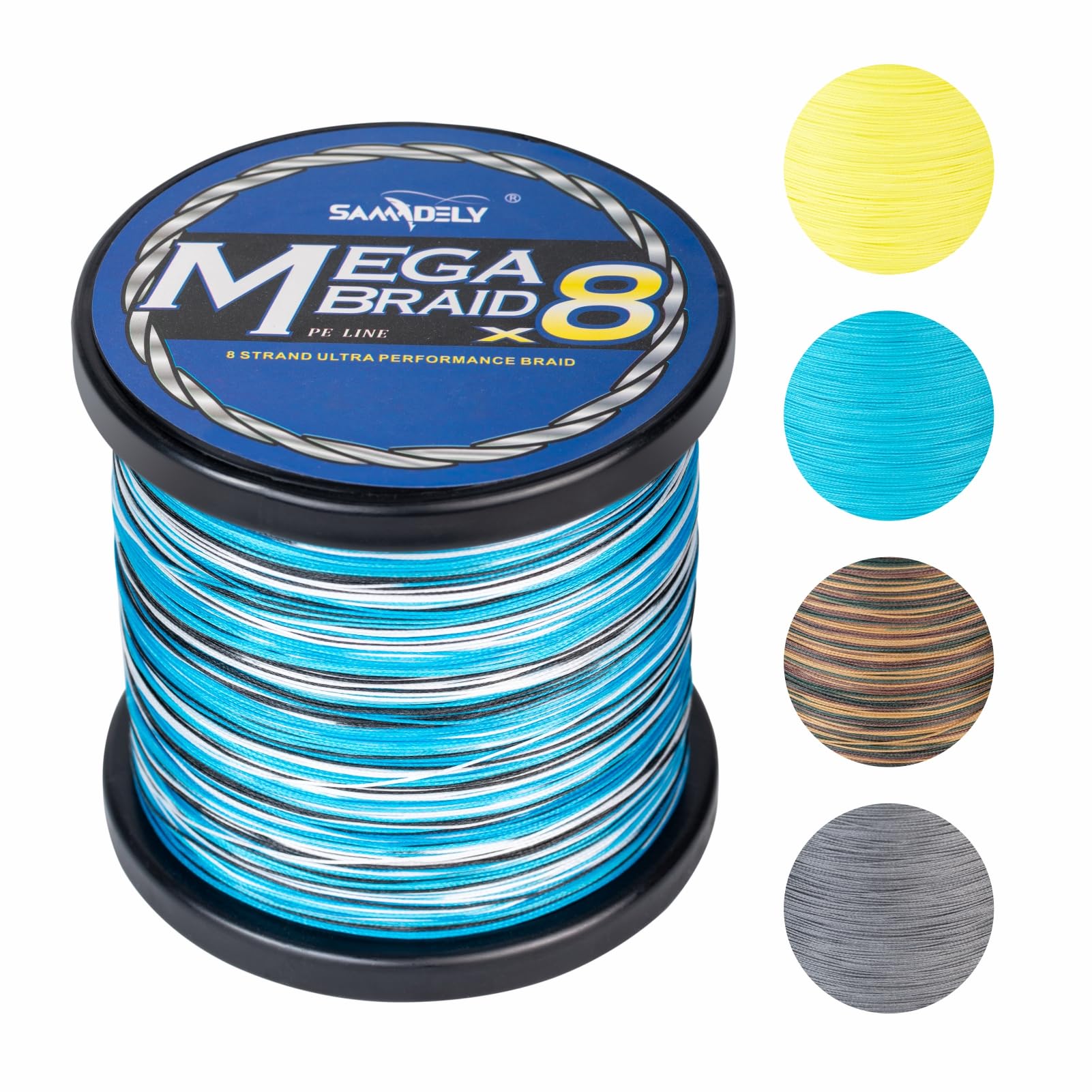 Samdely Braided Fishing Line, 8 Strands, Abrasion Resistant, No Stretch, Colored for Visibility, Saltwater/Freshwater