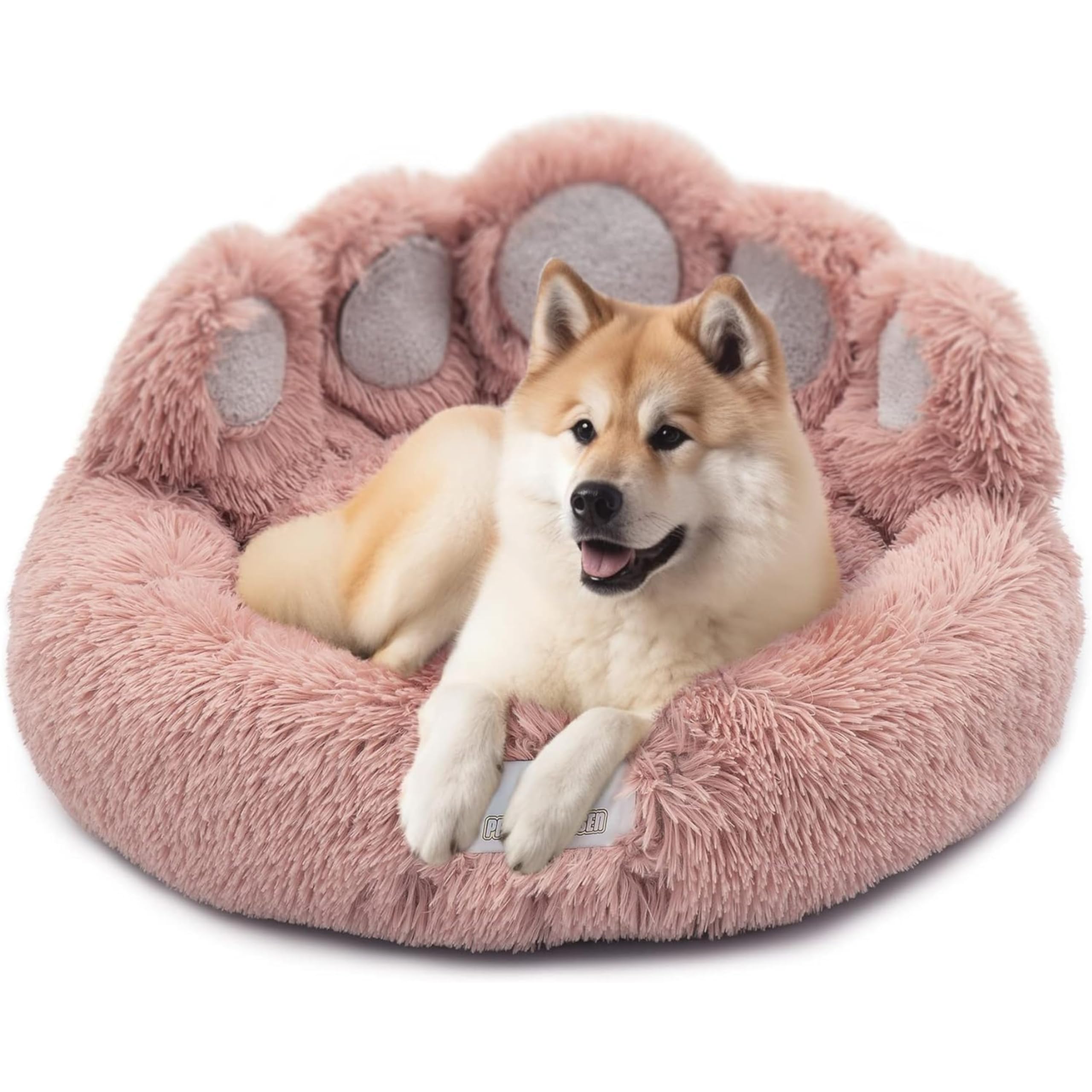 pfoten&nasen® Bärenpfote Hundebett & Katzenbett [Rosa, XS-55cm] – Flauschiges Donut Katzenkörbchen Waschbar, Rund & Weich – Beruhigendes Kuschelbett für Kleine Hunde, Welpen & Katzen