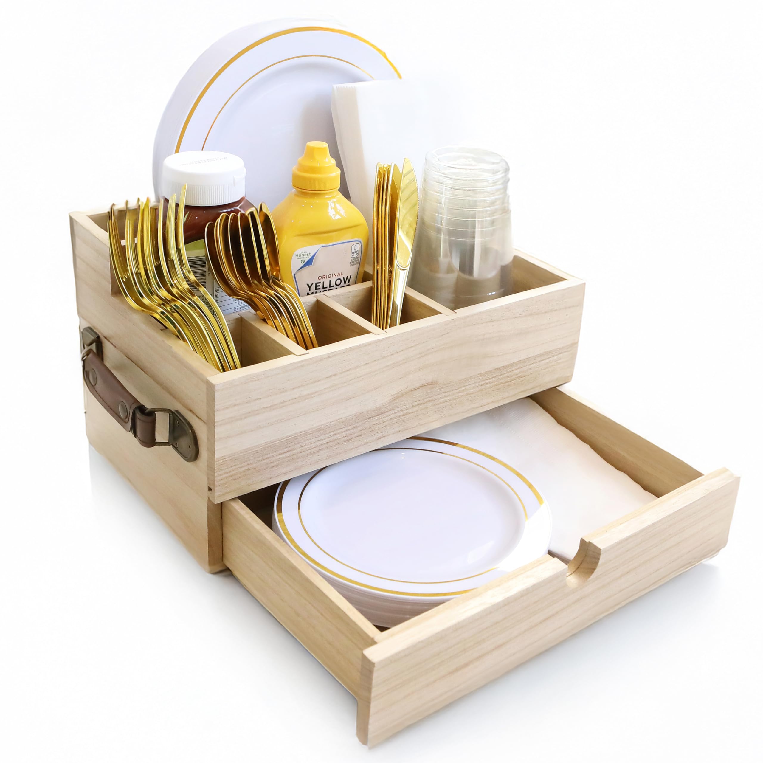 Founding Freedom Versatile Kitchen & Pantry Organizer: Paper Plate Holder, Silverware Caddy, Utensil Organizer, Cutlery Holder – Perfect for Hosting, Picnics, Camping, and Outdoor Party Essentials