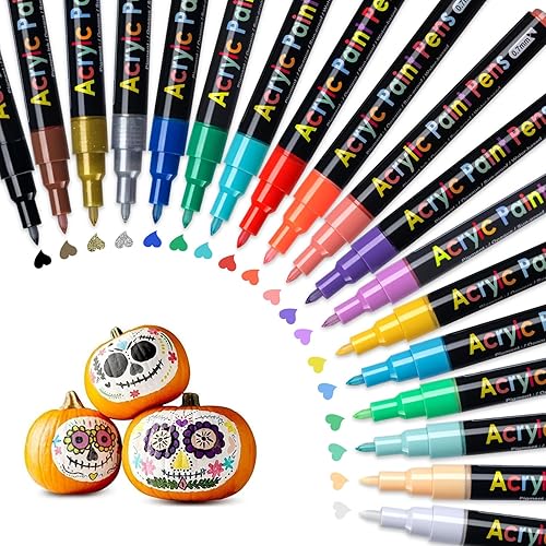 JR.WHITE Acrylic Paint Pens Paint Markers Set of 18: Fine Point for Rock Painting Glass Wood Ceramic Fabric Metal Canvas Easter Eggs Pumpkin Kit, Drawing Art Crafts for Adults Scrapbooking Supplies