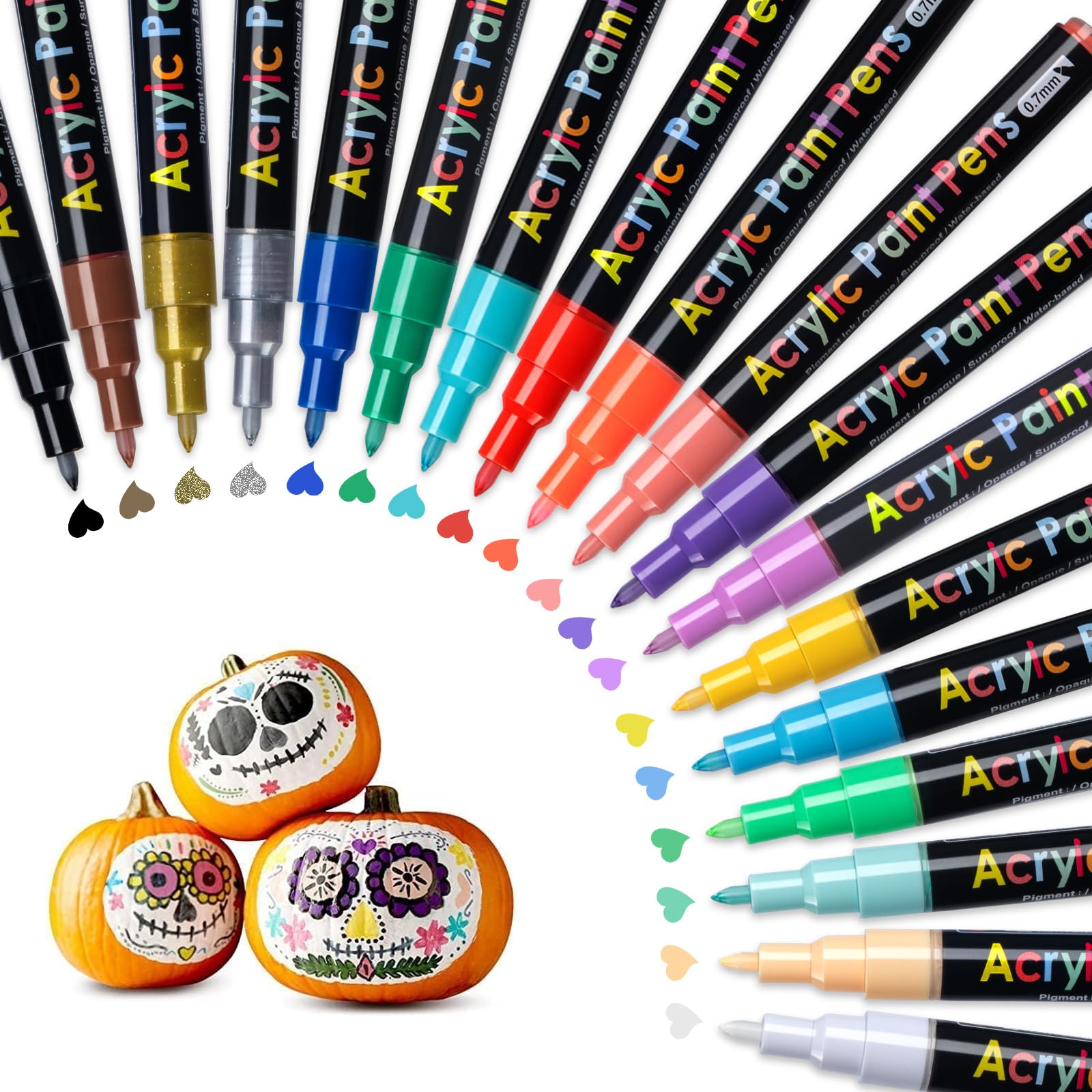 JR.WHITE Acrylic Paint Pens Paint Markers Set of 18: Fine Point for Rock Painting Glass Wood Ceramic Fabric Metal Canvas Easter Eggs Pumpkin Kit, Drawing Art Crafts for Adults Scrapbooking Supplies