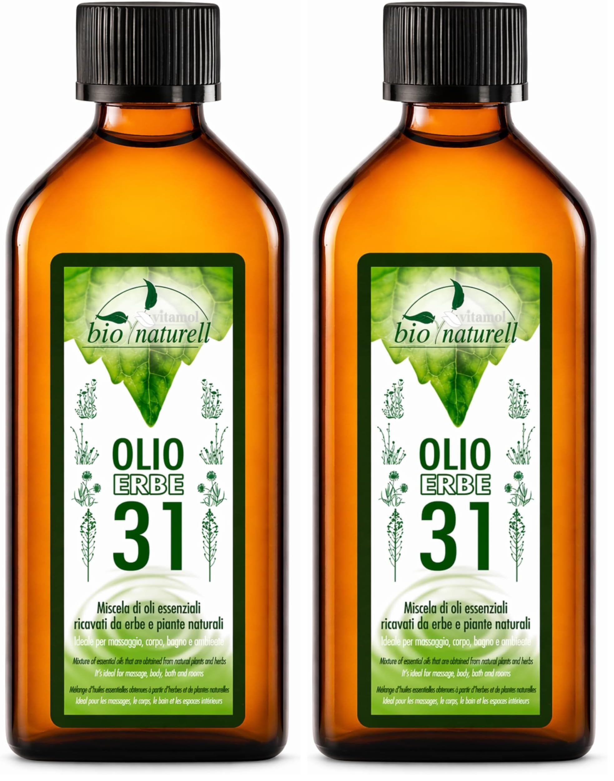 Vitamol Bio 31 Kräuteröl 100 ml – Massageöl für Muskelmassage, Aromatherapie und Diffusoren – Erfrischend, vitalisierend, mit Balsamico-Duft, nicht fettend, hergestellt in Italien (Packung mit 2)