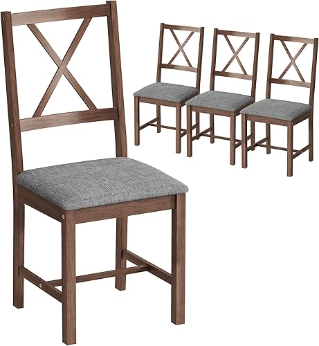 Miniatura 3 de HOMCOM Juego de 4 sillas de comedor de madera estilo granja, sillas de cocina tapizadas con respaldo en X con patas de madera de goma y asiento