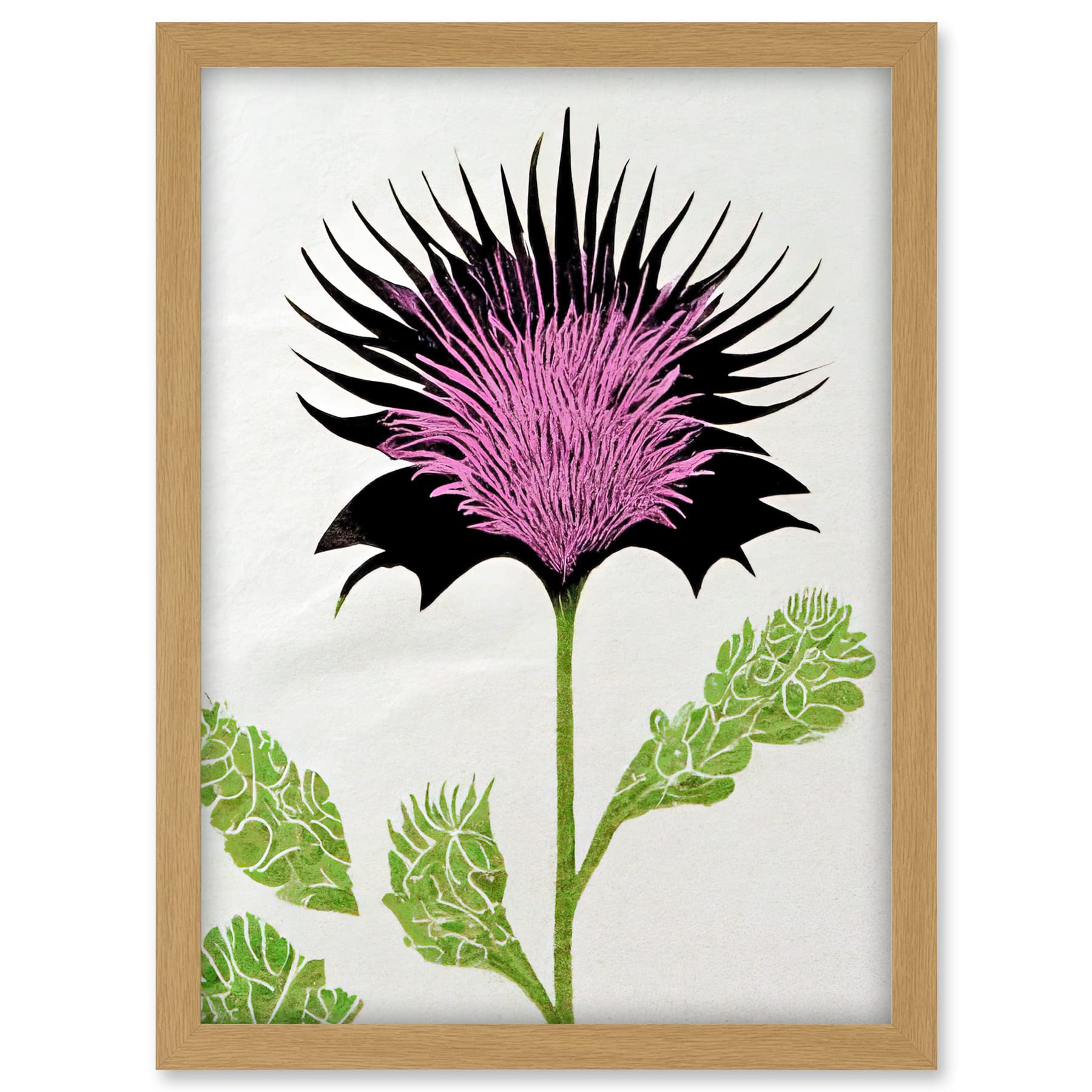 Doppelganger33 LTD Linocut Scottish Thistle Abstract Wildflower Artwork Framed A3 Wall Art Print