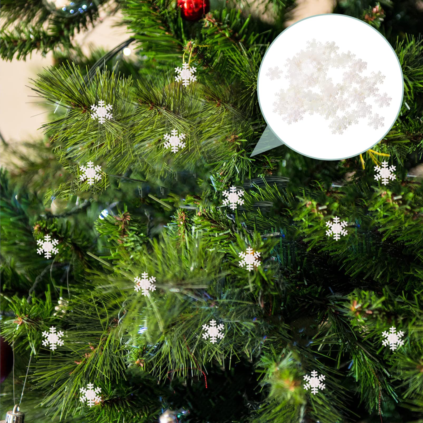 VILLCASE 7 Sätze Schneeflocke Winterdeko Dekoration Winter Weihnachtsassesoires Weihnachtdeko Weihnachts-hüpfburgen Weihnachten Weihnachtsschmuck Weihnachtsbedarf Plastik Weiß 200 Stück * 7