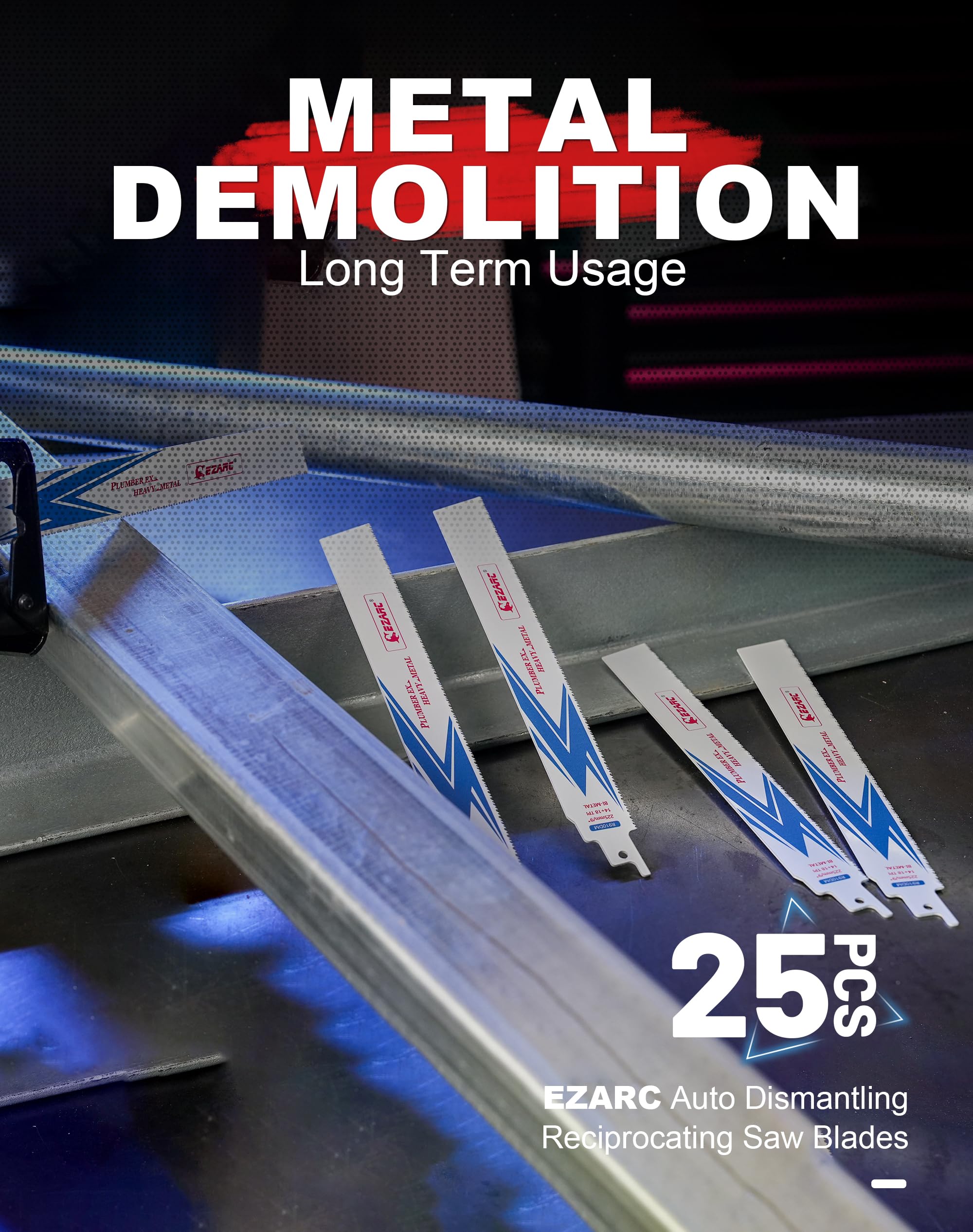 EZARC Lame per sega alternativa 25 pezzi Lame per sega bimetallica da 225 mm sega alternativa, 14+18 TPI per metallo per taglio acciaio, accessori per sega alternativa