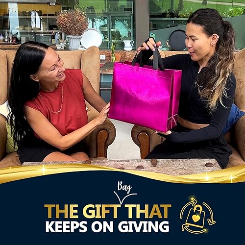 Miniatura 8 de Nush Nush Bolsas de regalo moradas de tamaño mediano  Juego de 12 bolsas de regalo reutilizables color morado brillante con un acabado brillante