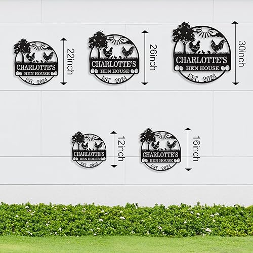 Miniatura 6 de Letrero de pollo divertido personalizado, decoración de pared de gallinero personalizado, letreros de granja de metal para exteriores, letrero de