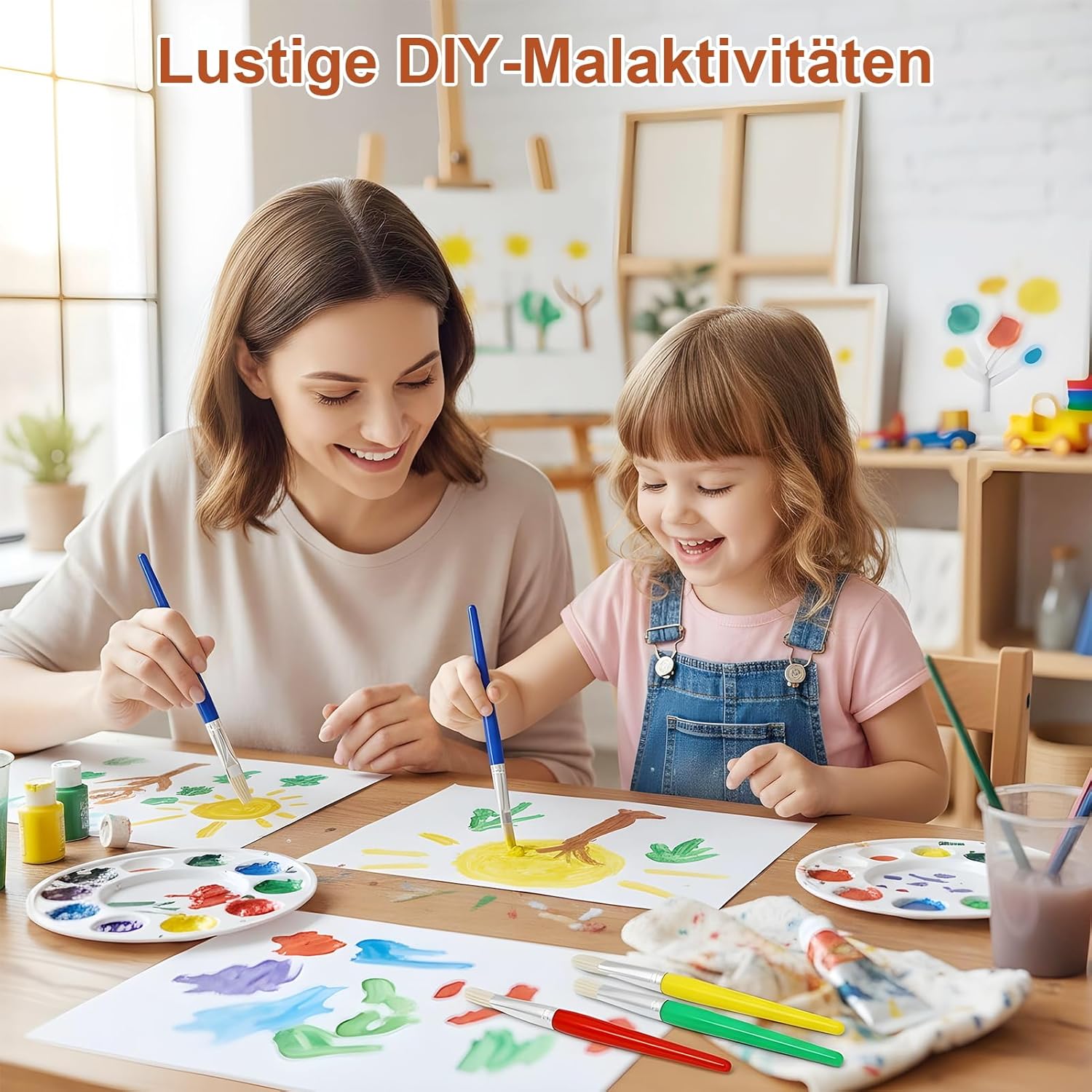 8 Pieces Kids Paint Brushes for Toddlers, Brush Toddler, Contains 4 Round Tips, 4 Flat Tips, with 1 Piece Palette, for Beginners, Washable Paint