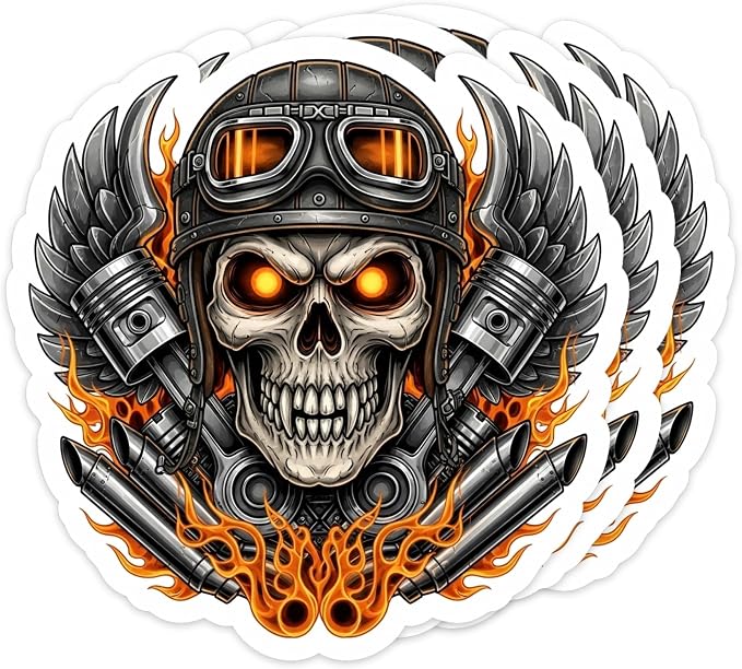 (3PCS) Outlaw Biker Skull Stickers – Skeleton Stickers for Adults, Kids