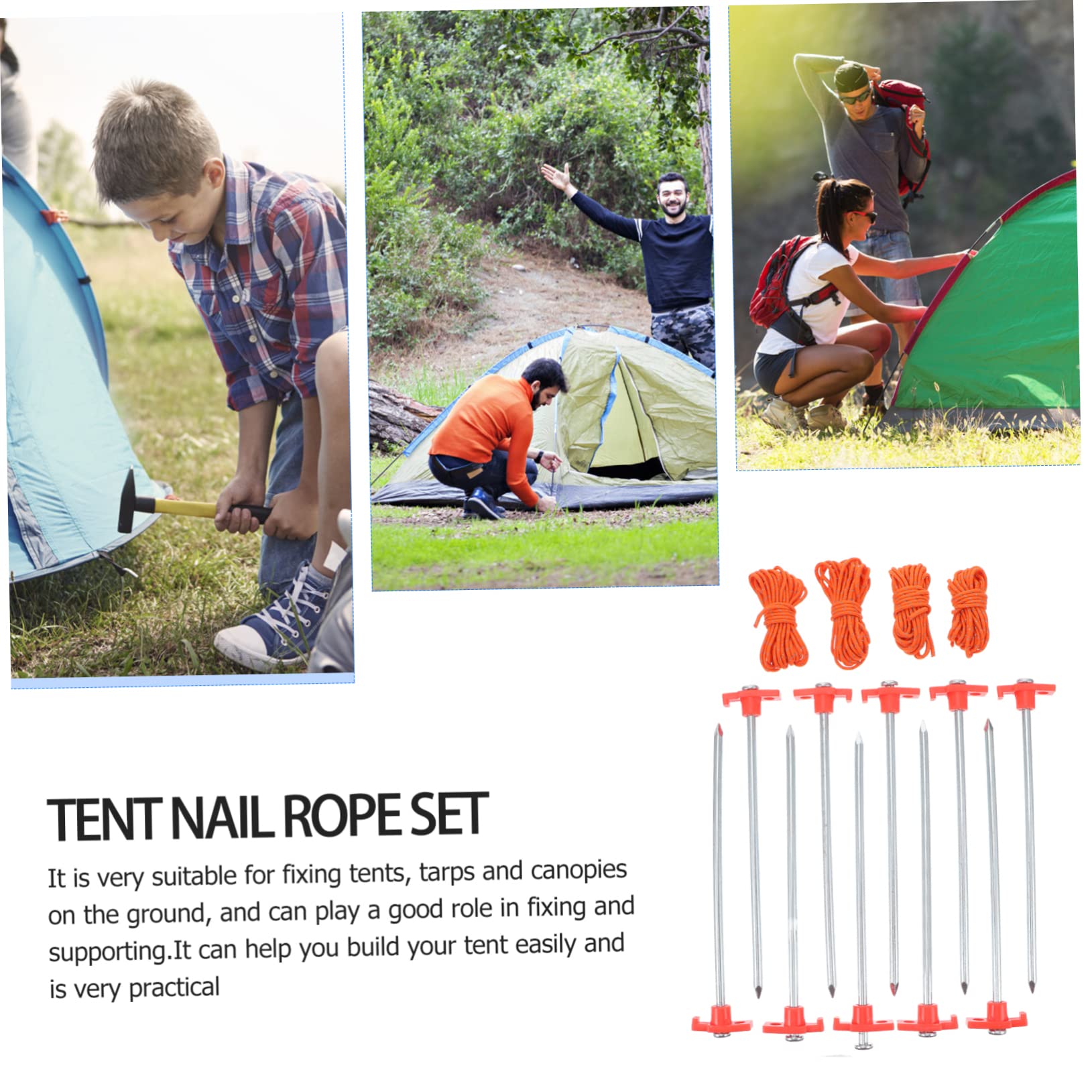 Generisch 1 Satz Heringe Camping zubehör zeltschnur Spanner Camping zelte schuspikes Zeltzubehör für Outdoor-Camping Campingzubehör Zeltplane Zelthering im Freien Zeltstangen Stahl Orange