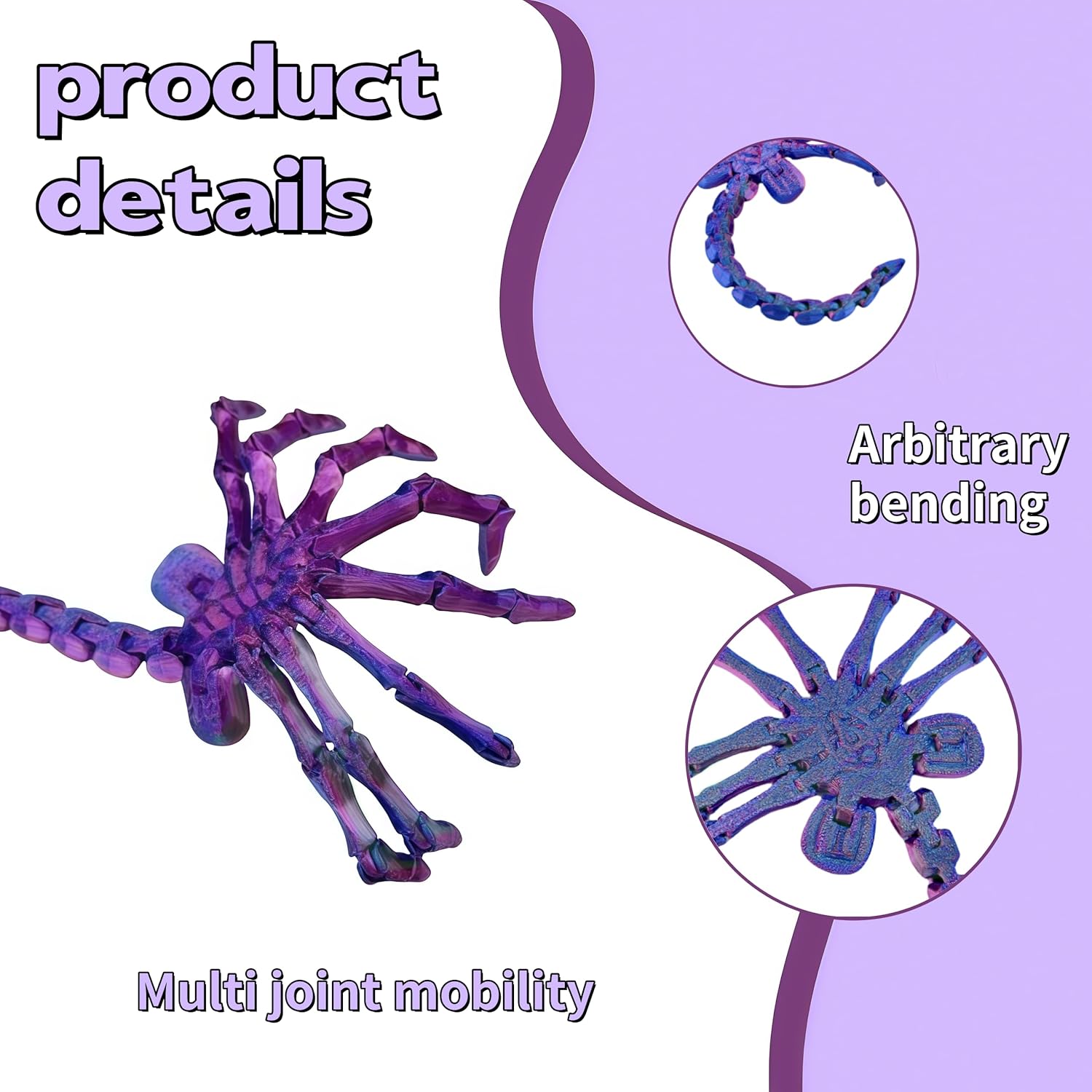 3D Printed Animals - Halloween Decor Facehugger Toys, Flexible Animals Toy Statue,Movable Joints,Fidget Toys,Desk Home Office Decor, Birthday Christmas Party Gifts - Image 2