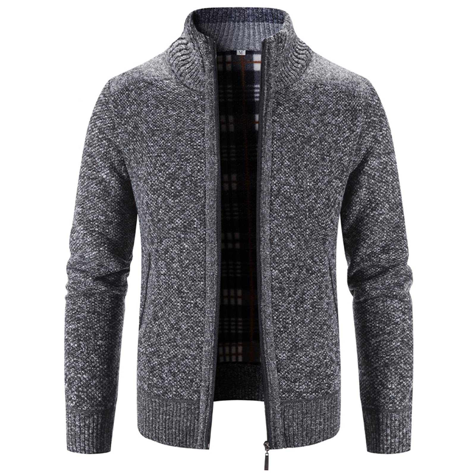 Men's Full Zip Up Cardigan Sweaters Regular Fit Flannel Lining Knitted Cardigans Zipper Thick Knit Sweater Coat (Dark Grey,XX-Large)