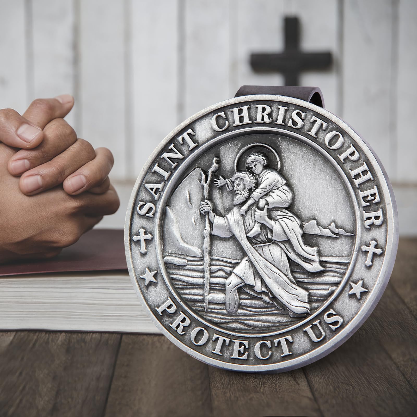 St. Christopher Medal For Car Visor Clip - Embossed Metal Patron Saint Of Travel Gift - View #11