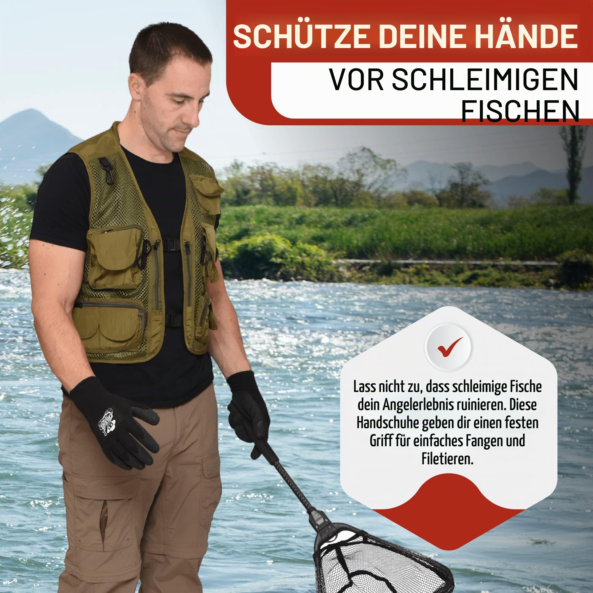 Angelhandschuhe Fischhandschuh zum Angeln strukturierter Griff für die Handfläche und Fischreinigung weiches Futter FischfiletHandschuhe Einheitsgröße passt den meisten L bis XL Angelhandschuhen