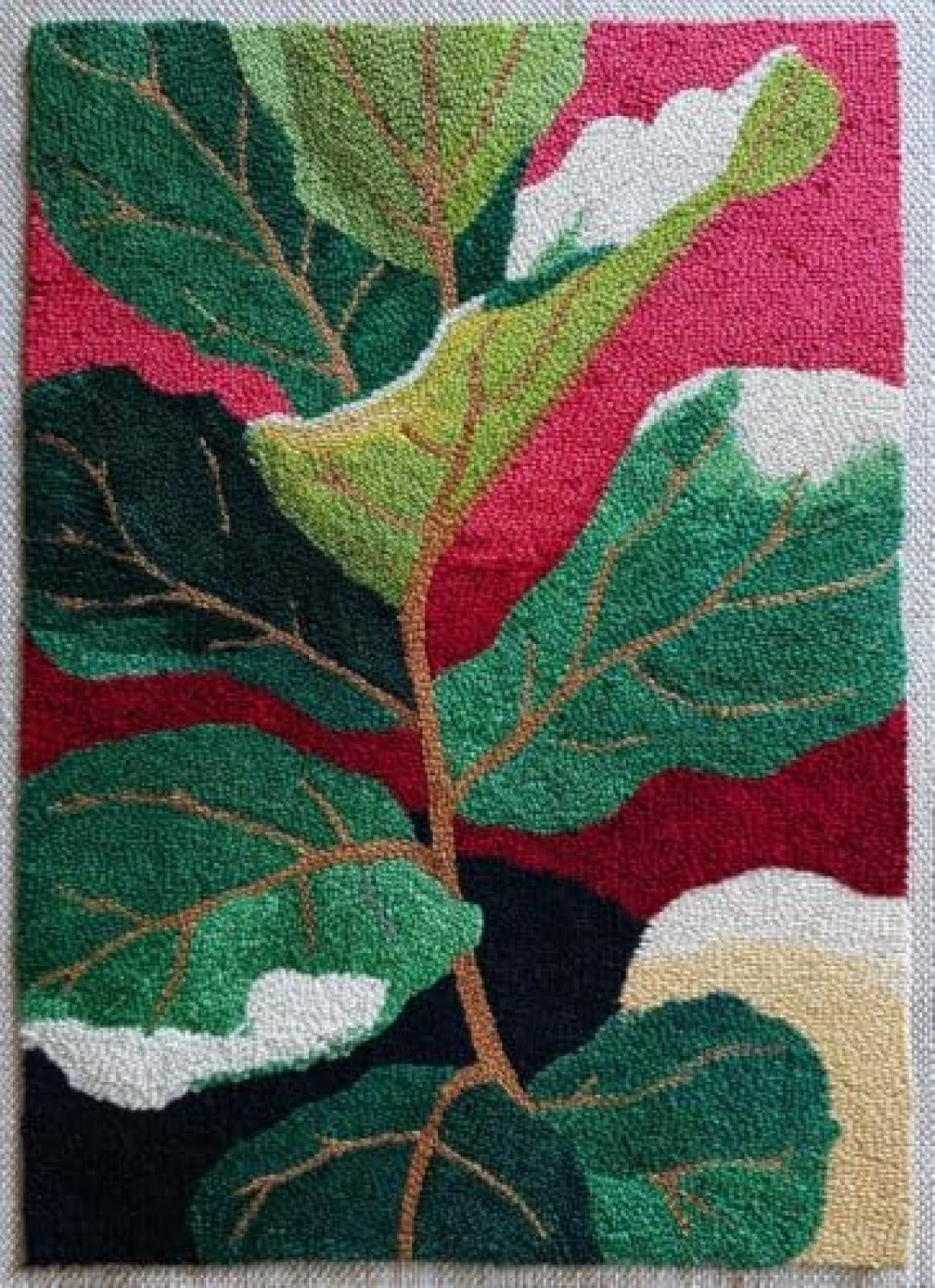 XDEGHUANGSS Latch Hook Rug Kit Ficus Lyrata Leaves with Pre-Printed Mat Cover DIY Cushion Crochet Yarn Hooking Craft Set for Floor Decor 38x52cm-3