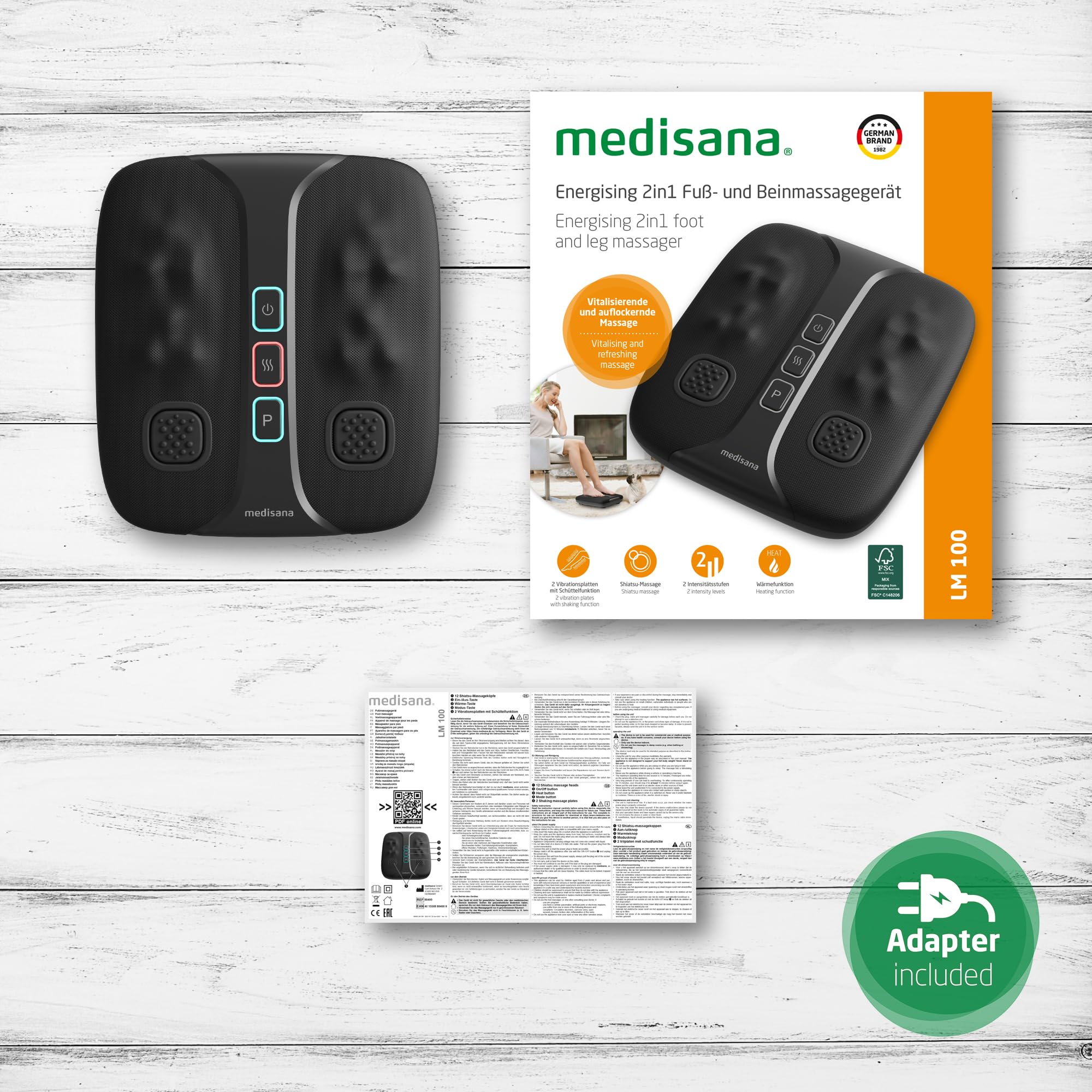 medisana LM 100 Bein- und Fußmassagegerät, Shiatsu-Massagegerät | Fußmassage mit Wärmefunktion zur Entspannung, Massage mit 2 Vibrationsplatten für Lymphfluss und Durchblutung, elektrisch