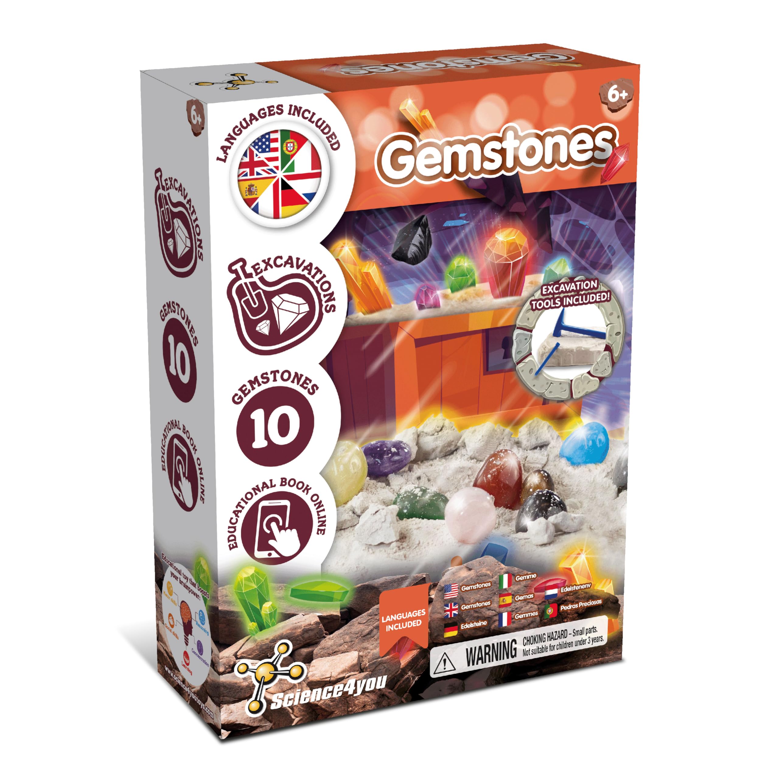 Science4you Gemstone Dig Kit for Kids – Learn about Gemstones & Archeology with this Excavation Kit, Discover All the Incredible Minerals, A Archeology Gift for Boys & Girls Age 6 7 8 9+
