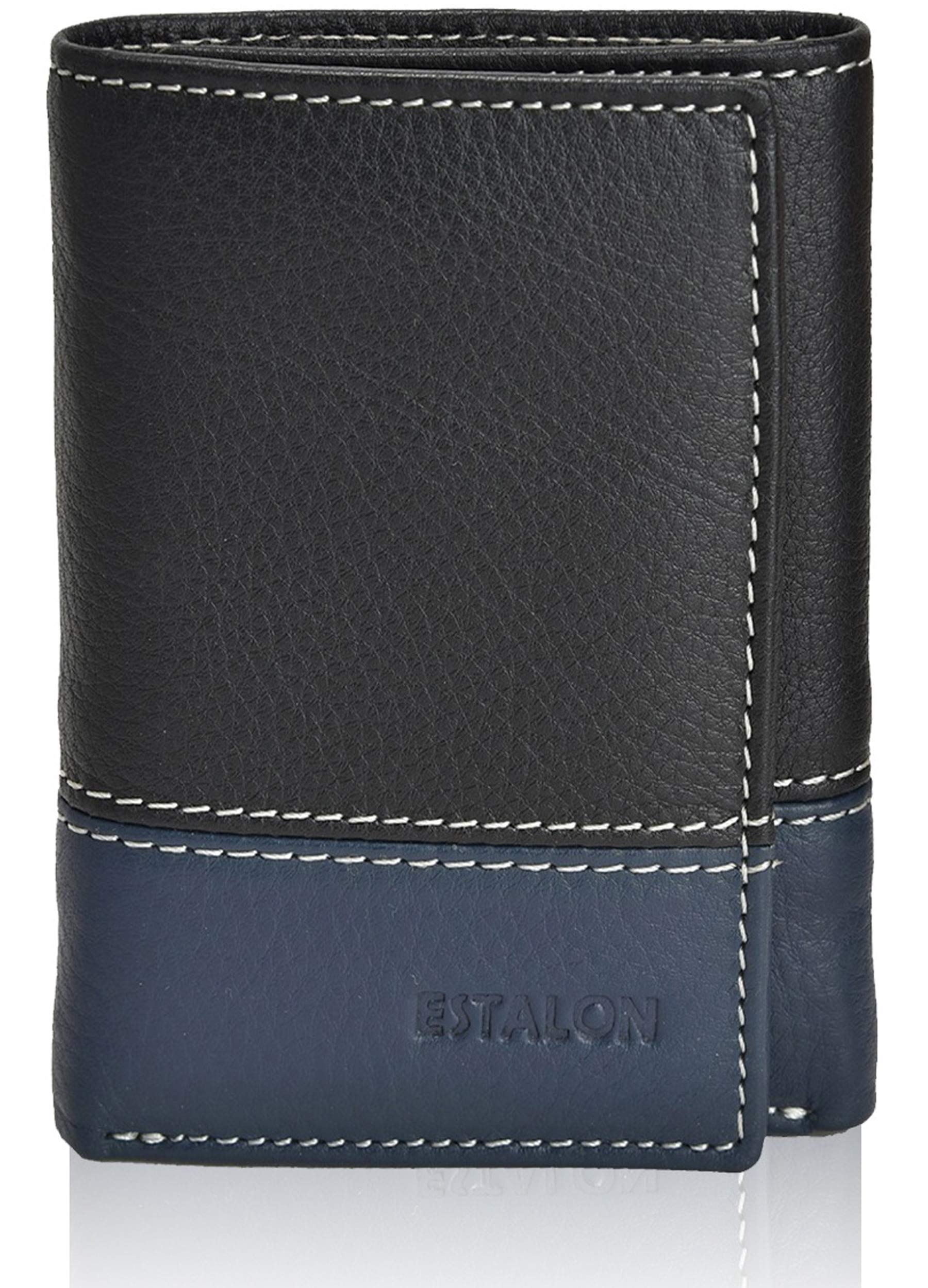 EstalonReal Leather Trifold Wallet For Men-RFID Slim Tri Fold Wallets Minimalist 3 fold Credit Card Holder ID Window (Charcoal/Patriot)