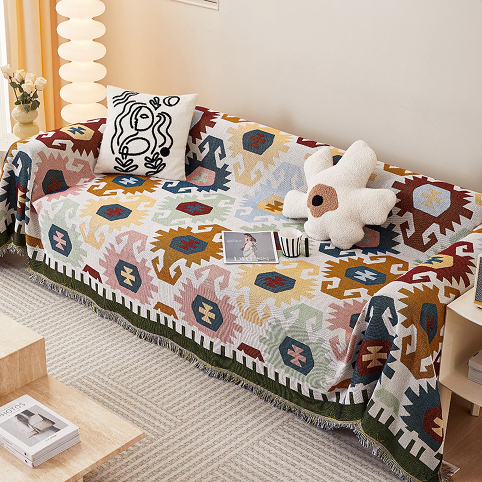 Throws Blankets For Sofas 1/2/3/4 Seater Sofa Throw Cover L/U Shape Universal Couch Covers Soft Chenille Sofa Slipcovers With Tassels Multipurpose Blanket Suitable For Picnic Tablecloth(180X180cm,D)