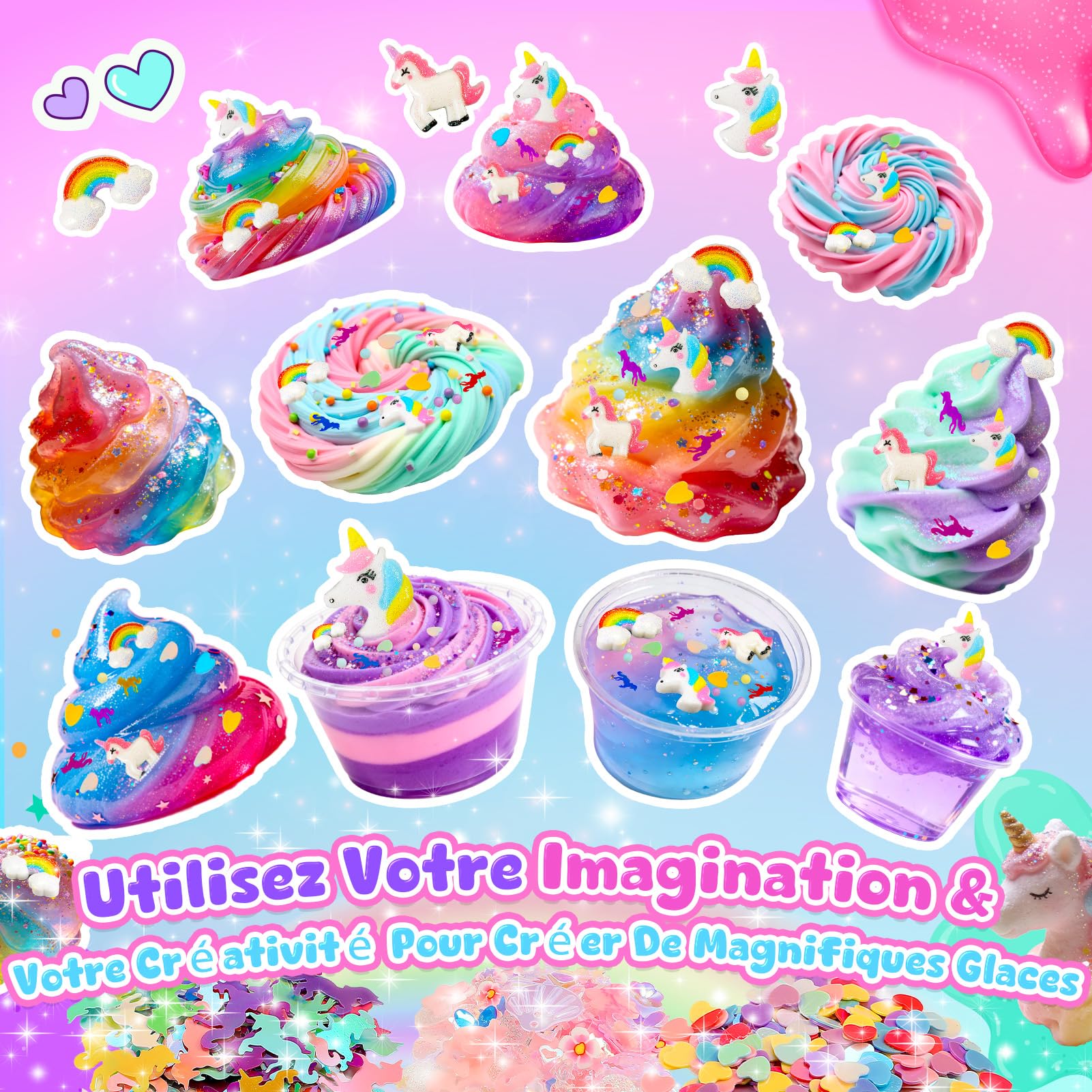 iKidiki Licorne Slime Enfant, Jouet Fille 6 7 8 9 10 11 12 Ans Slime Fluffy Licorne Cadeau Fille 6-12 Ans Jouet Enfant 6 7 8 9 10 11 12 Ans Slime Kit Activite Manuelle Fille 6-12 Ans