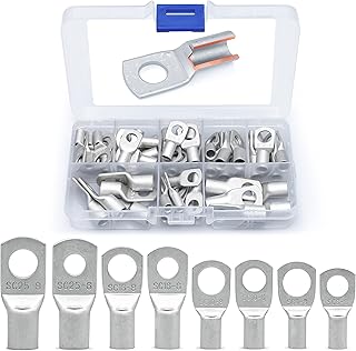 Wirefy 60 PCS Tinned Copper Wire Lugs Kit - Battery Lugs - Crimp Battery Cable Ends - Ring Terminals - 10-4 Gauge