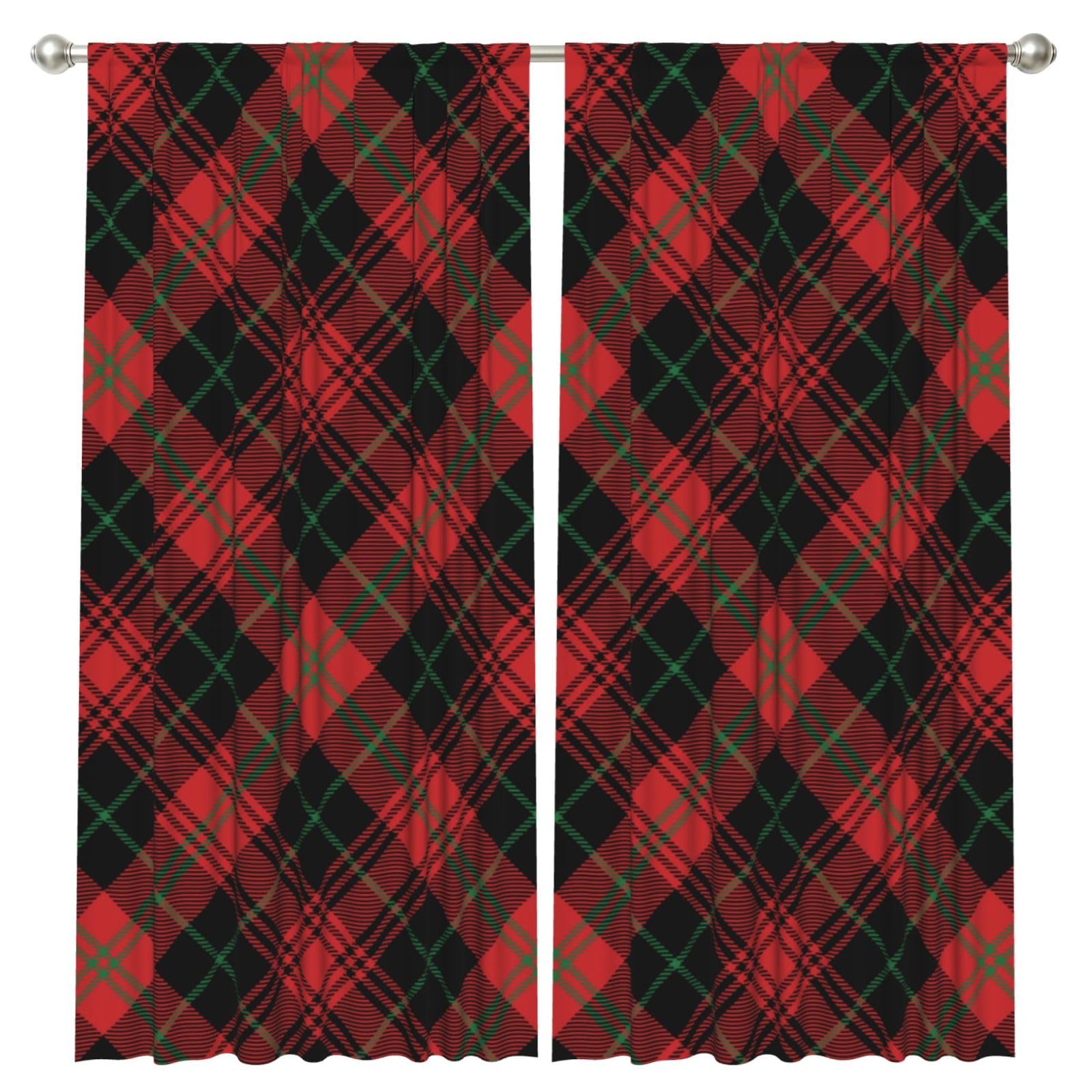 InOmak Diagonal Plaid Scottish, 2 Panels Window Curtains 52 x 84 Inch Blackout Curtains for Living Room Bedroom