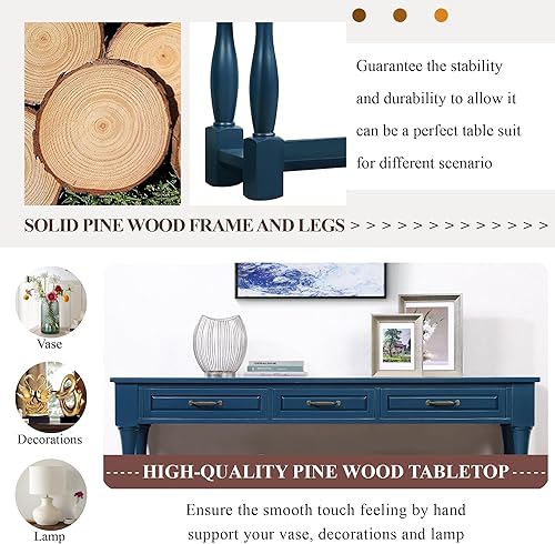 Miniatura 21 de L"KeKe Mesa consola de granja de 36 pulgadas con 4 cajones y 1 estante de almacenamiento, madera de pino adecuada para entrada, entrada, sala de