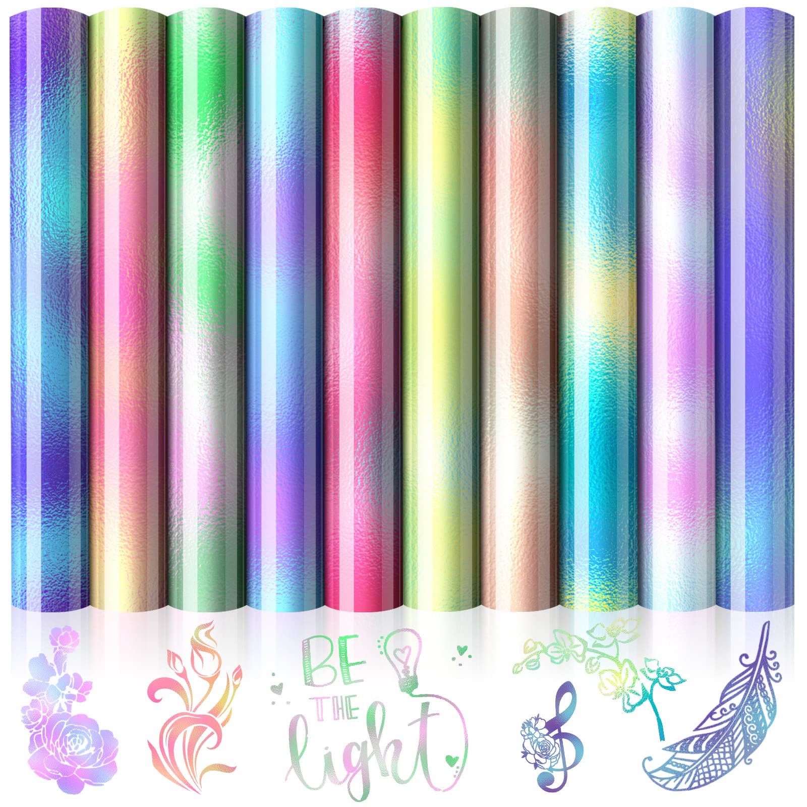 IVYSHION Tie Dye Gradient HTV Heat Transfer Bundle 10 Sheets Vinyl Heat Transfer 12'' x10'' PU Assorted Ombre Pattern Iron on Vinyl for T-Shirts Clothes Bags Hats Fabric DIY Craft Supplies