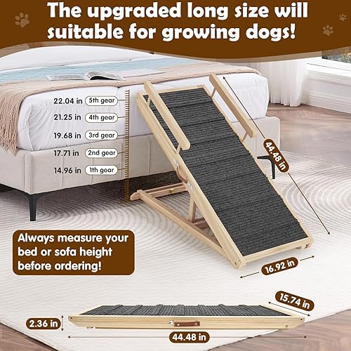 Miniatura 3 de Rampa para perros para sofá, cama o automóvil, escaleras de madera de 44 pulgadas de largo para perros y gatos pequeños y grandes, soporta hasta 250