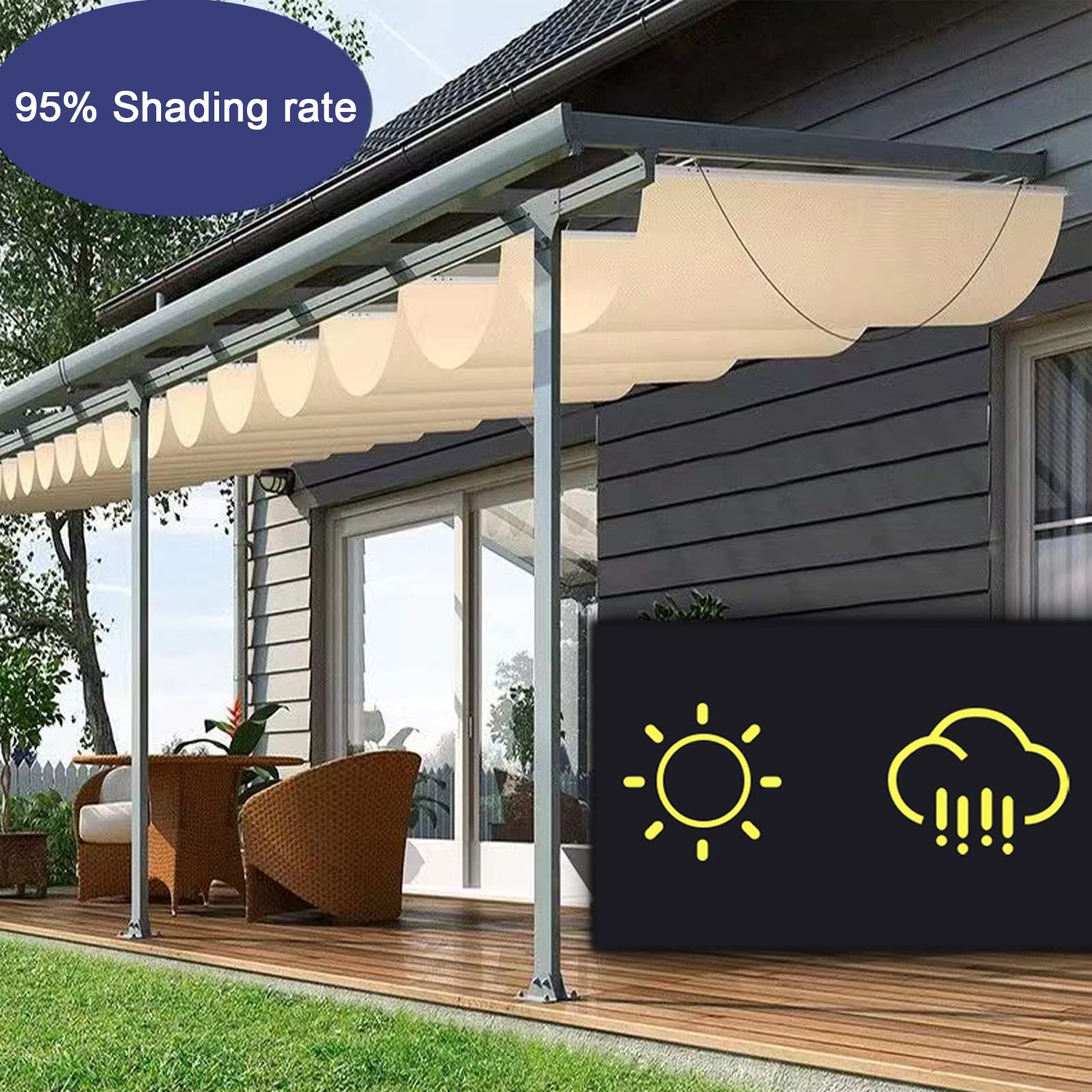 Wave Sonnensegel, abnehmbar, mit Befestigungsset, leicht, wasserabweisend, Schattierungsnetz, 185 g/m², für Außenbereich, Garten, Hinterhof, 2,5 x 5 m