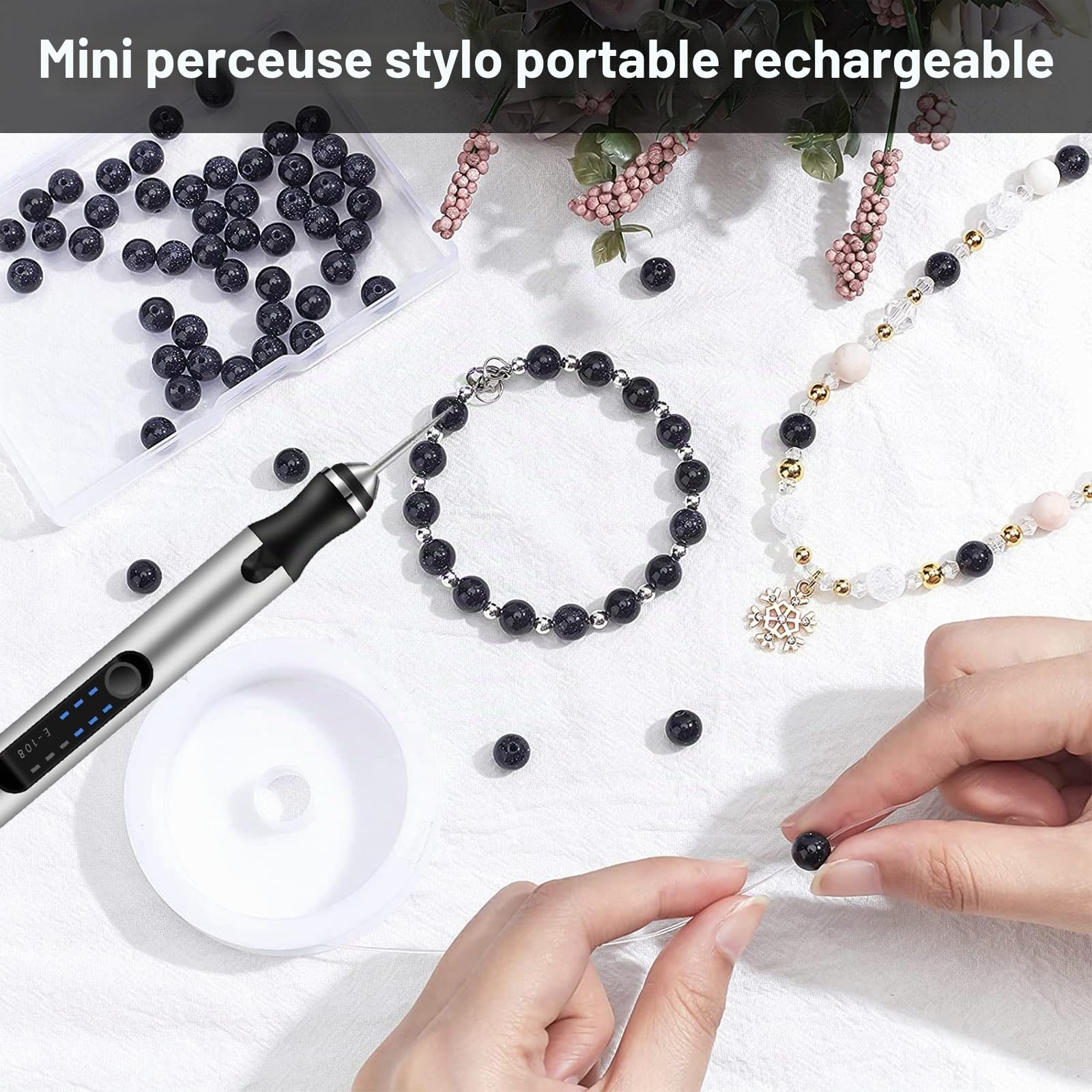 Mini Stylo Perceuse Électrique, Perceuse électrique à 3 vitesses | Rechargeable Avec 20 forets - pour Porte Clés, Pendentif, Cuir, Bois, Résine, Plastique, Fabrication de Bijoux