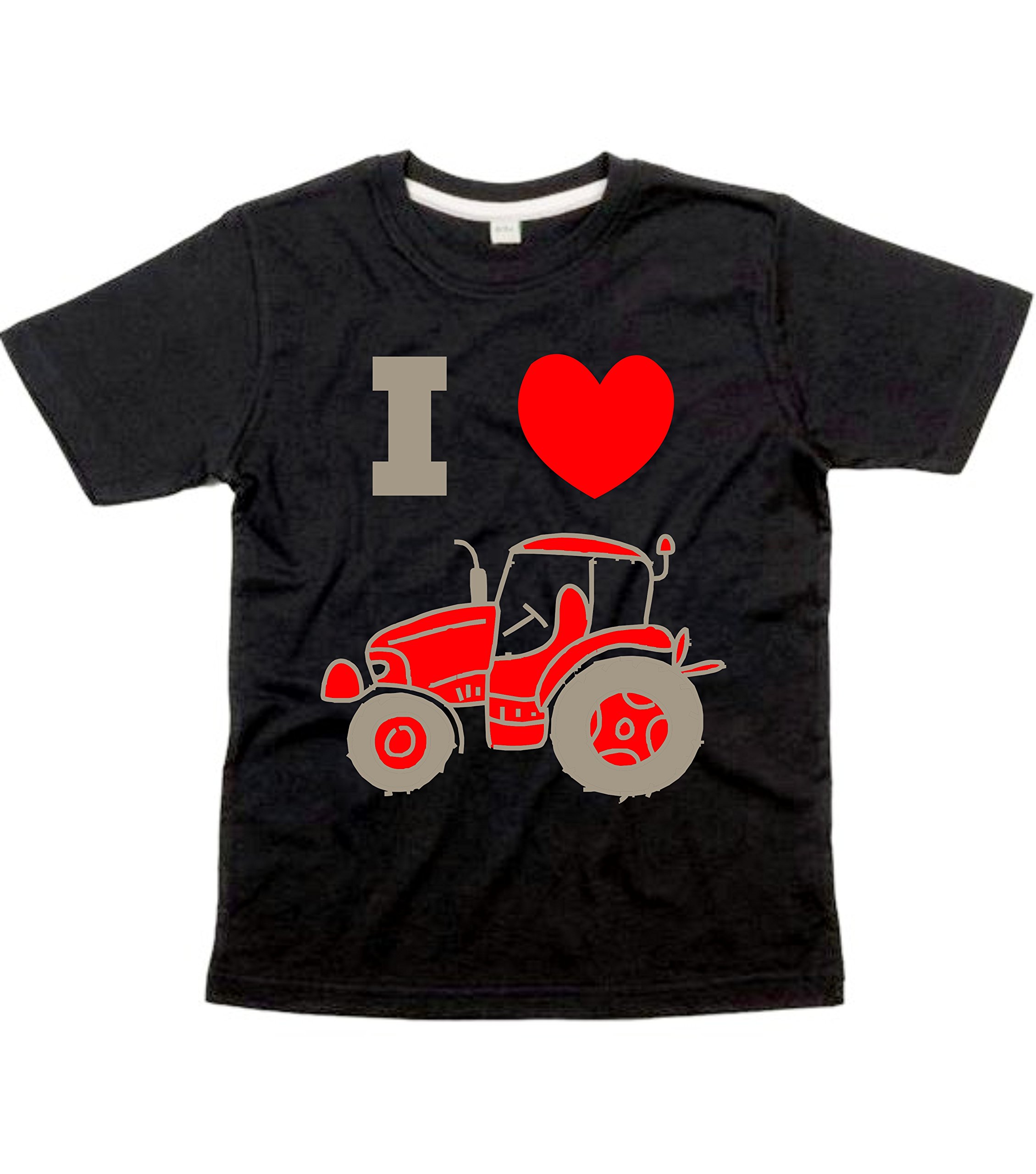 Edward Sinclair Black 3-4 Years Children's T-Shirt 'I Love Tractors (Design 2)'' With Red & Antique Silver Print