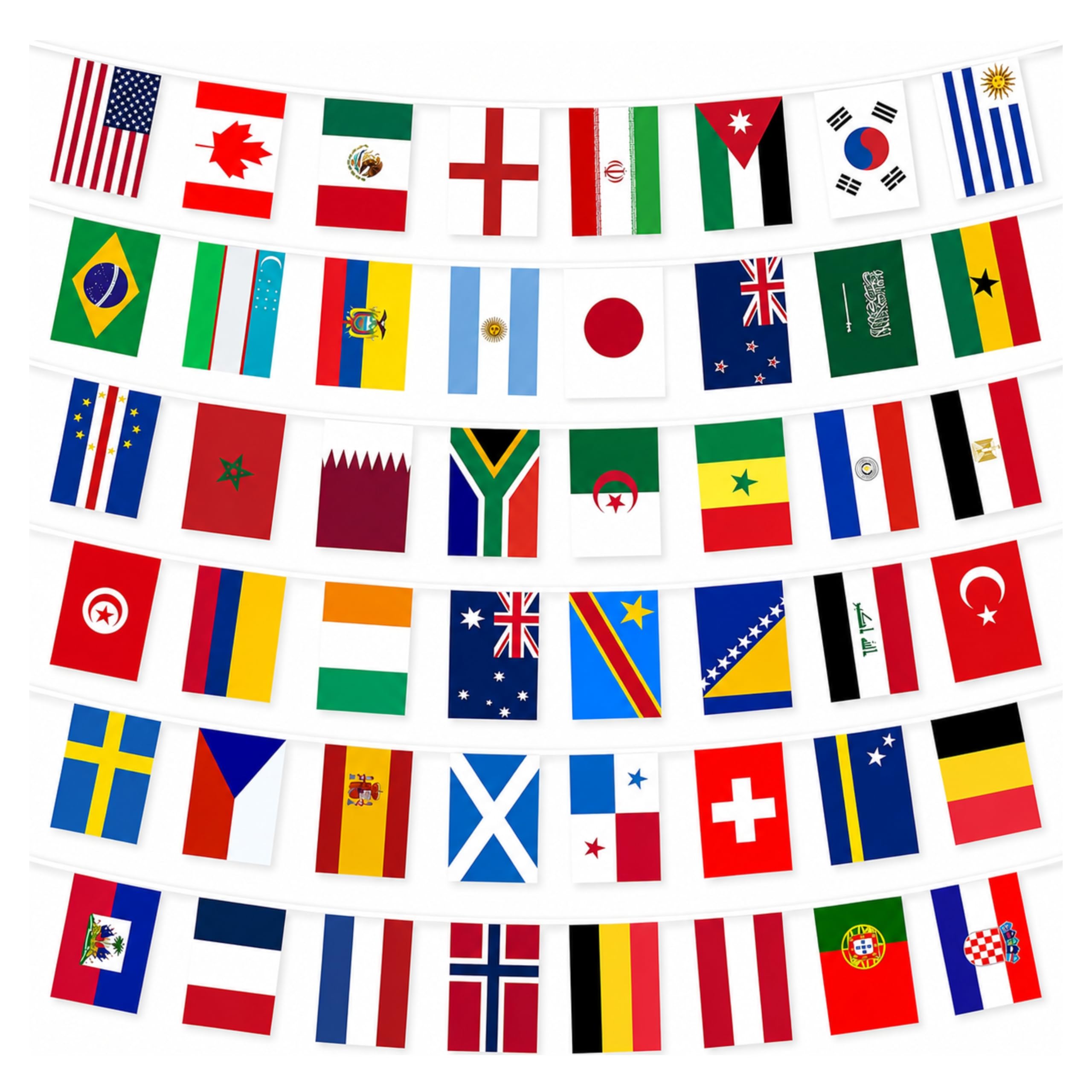 48 Flags Bunting 10m/33ft for World Cup 2026 Football Qualified Countries Double Sided Polyester Banner 14 x 21cm for FIFA Football Party Decorations, Garden, Pub, Sports Bar and Street Celebrations