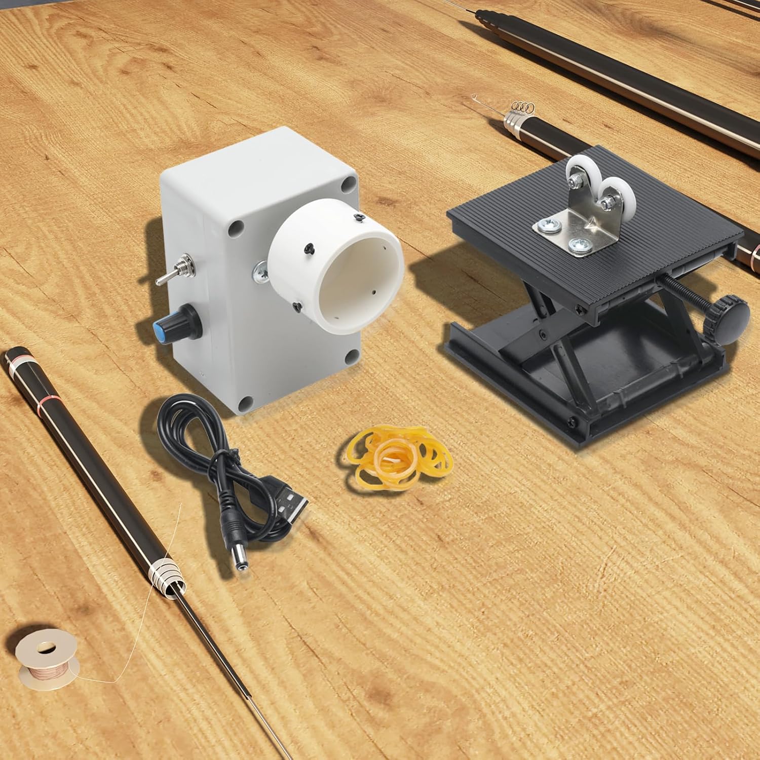 Portable Professional Fishing Rod Building Winding Tool, AC 100-240V Electric-Drive DIY Rod Tool Machine 0-60RPM Adjustable Winding Machine for Epoxy Drying