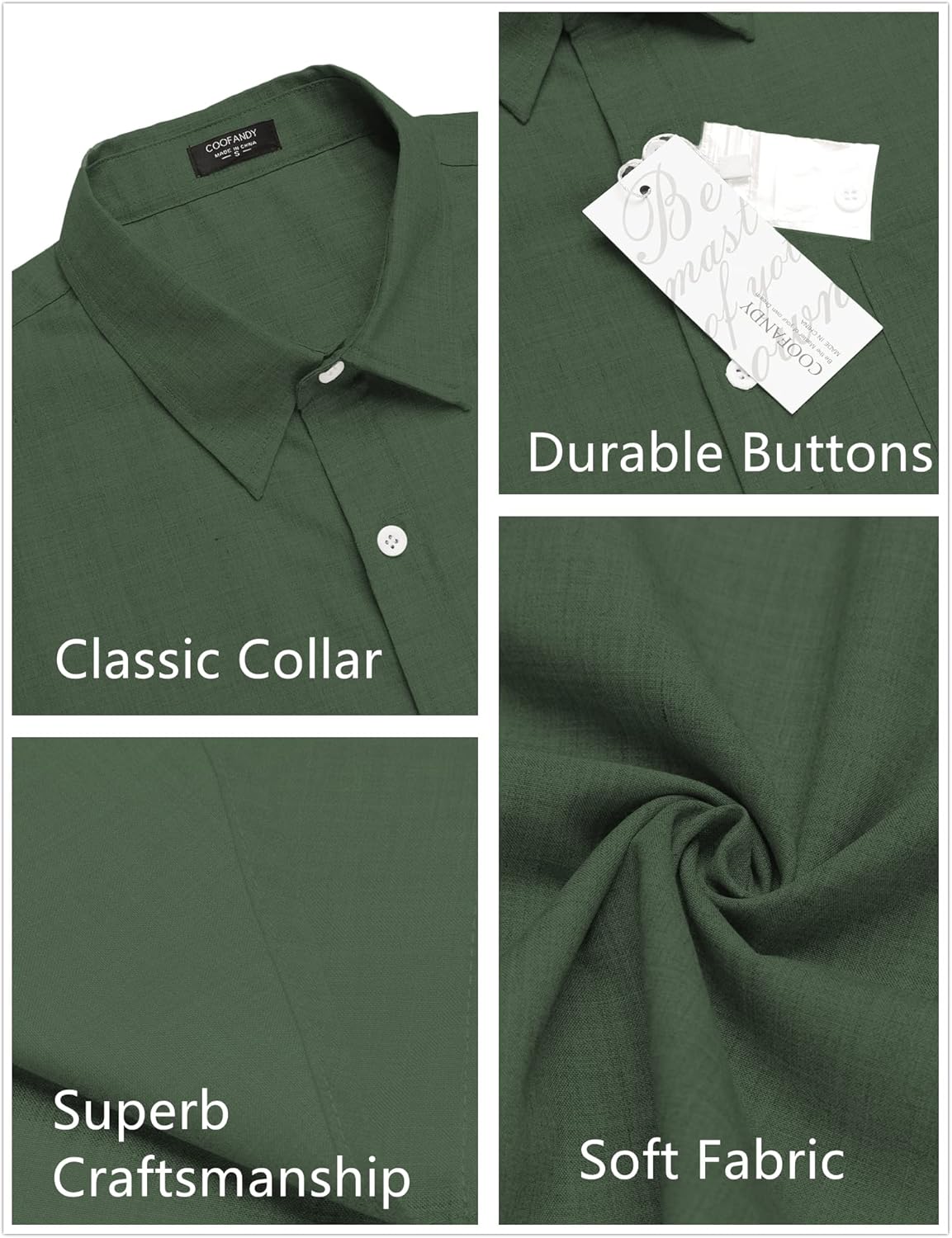 COOFANDY Men's Casual Linen Shirt Short Sleeve Button Down Business Dress Shirt - Image 5