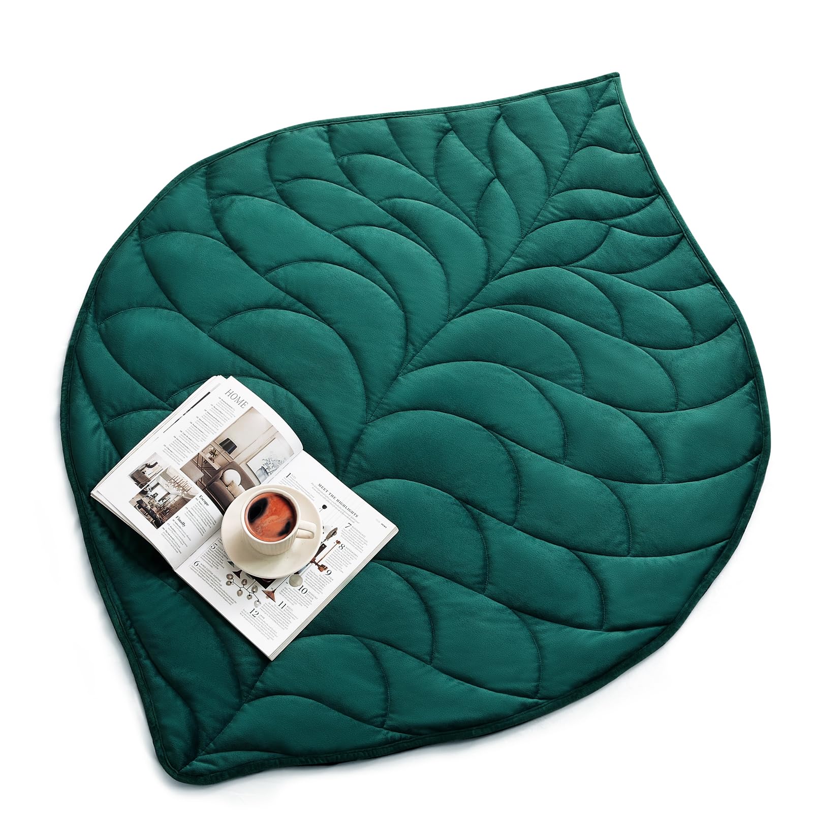 Cottonblue 2.3 kg Weighted Lap Blanket for Adults, 58 x 74 cm Cozy Luxury Leaf Shaped Weighted Blanket for Relaxation & Sleep, Portable All-Season Travel Blanket, Machine-Washable, Green