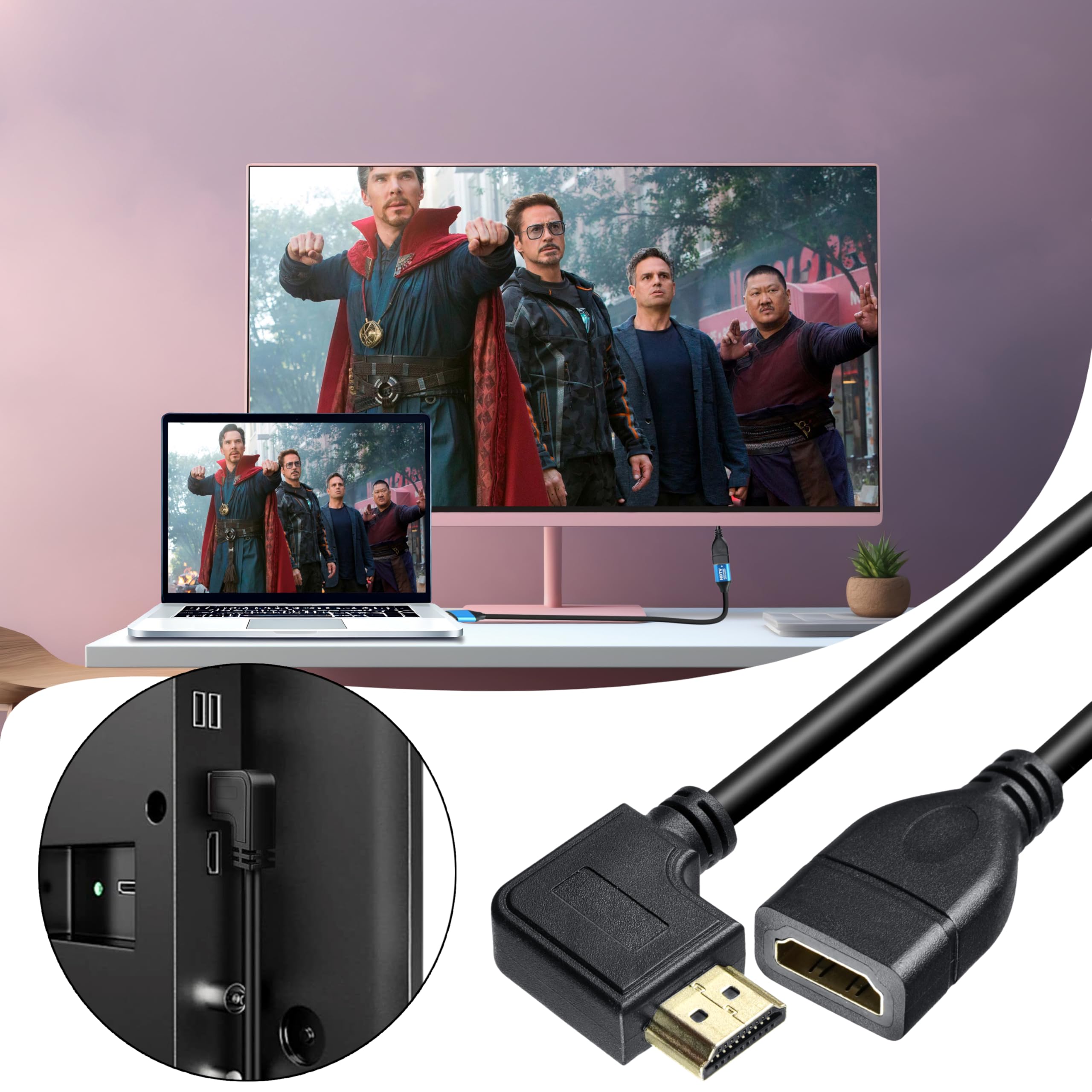 Storite 50cm HDMI Male to Female Cable, Right Angle 90 Degree 3