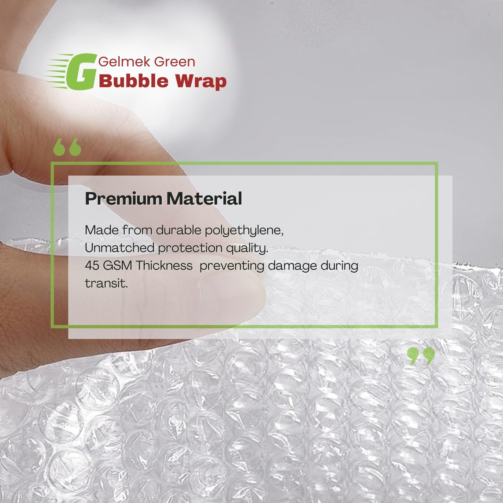 Gelmek Green 40 Gsm Air Bubble Wrap Packing Roll for Safety, packed in cartoon box -zero damage -Multipurpose Packing Needs 1.2 feet Wide (5 Meter length, Transparent) 500cm x 37 cm