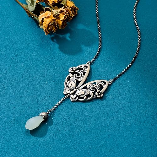 Miniatura 3 de Animal Flower Necklace for Women Mom Sterling Silver Enamel Jade Necklace Birthday Valentine's Day Mother's Day Gifts