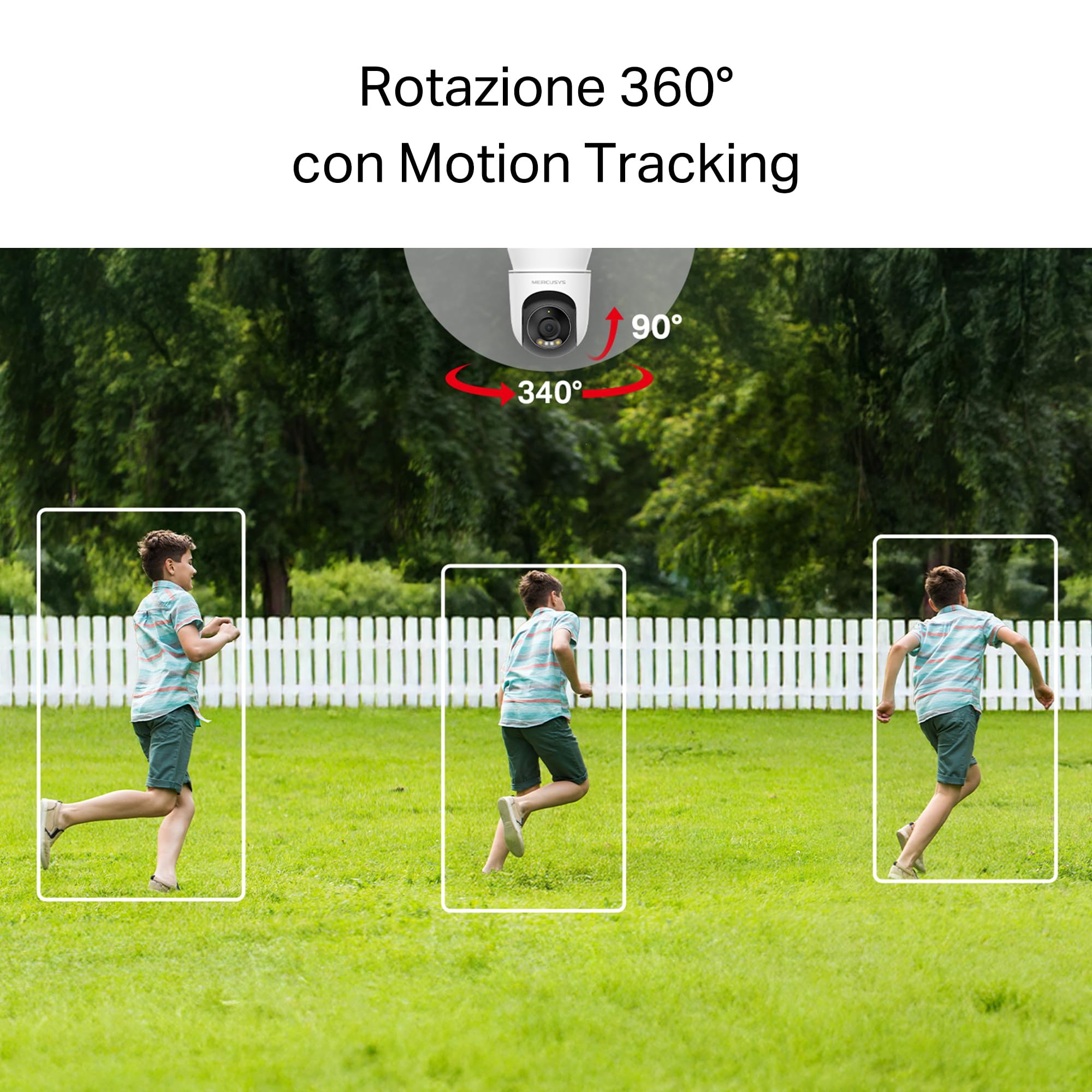 MERCUSYS MC510 Telecamera WiFi Esterno 2K 3MP, Videocamera Sorveglianza 360°, Visione Notturna a Colori, Audio a 2 Vie, Rilevamento di Movimento, Allarme/Notifica, Zona Privacy, Supporta microSD 512GB