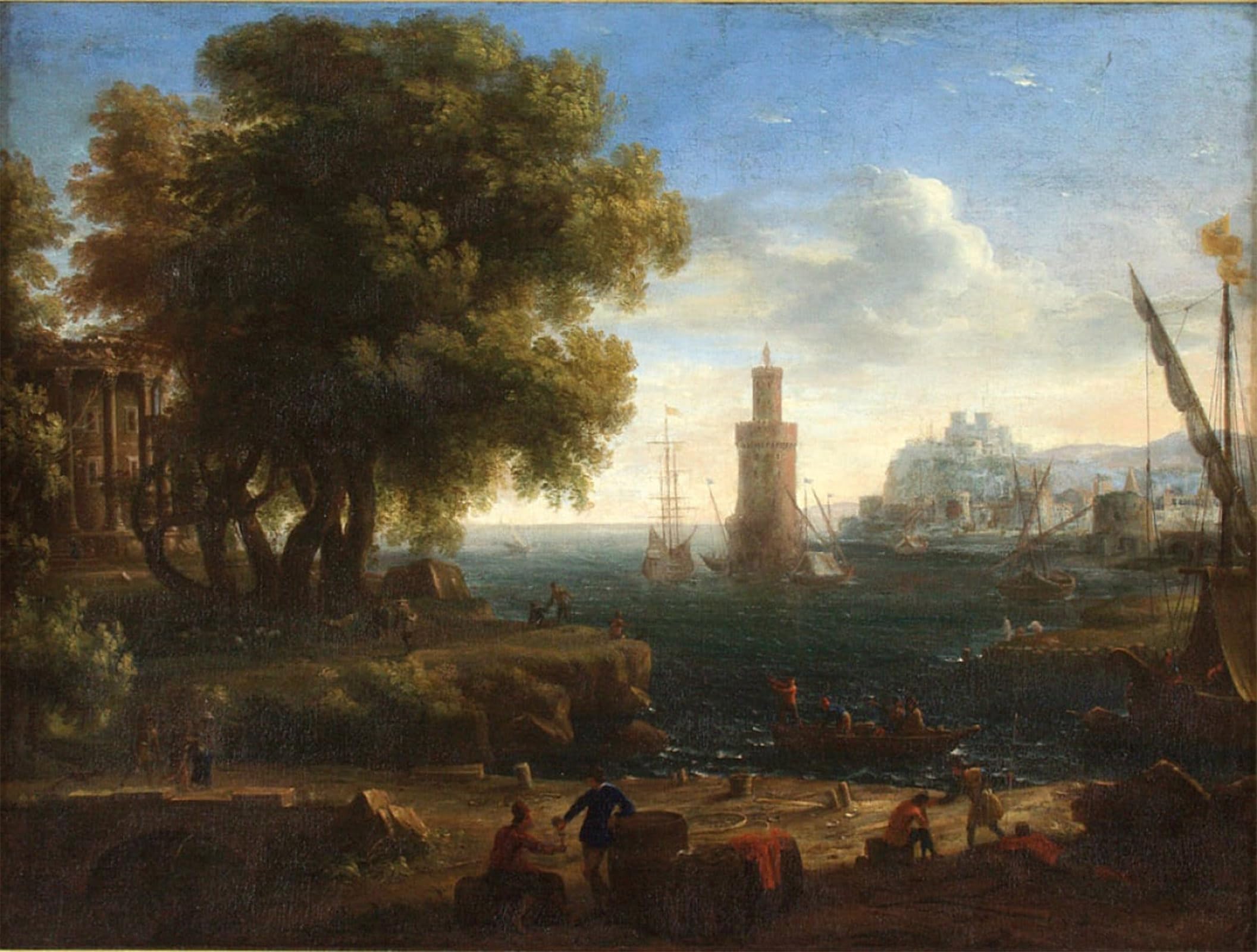 POSTERIIk Vintage Classic Picture Landscape Artwork Landscape of a Port by Claude Lorrain Portrait Canvas Painting for Office Home Decor 60x90cm