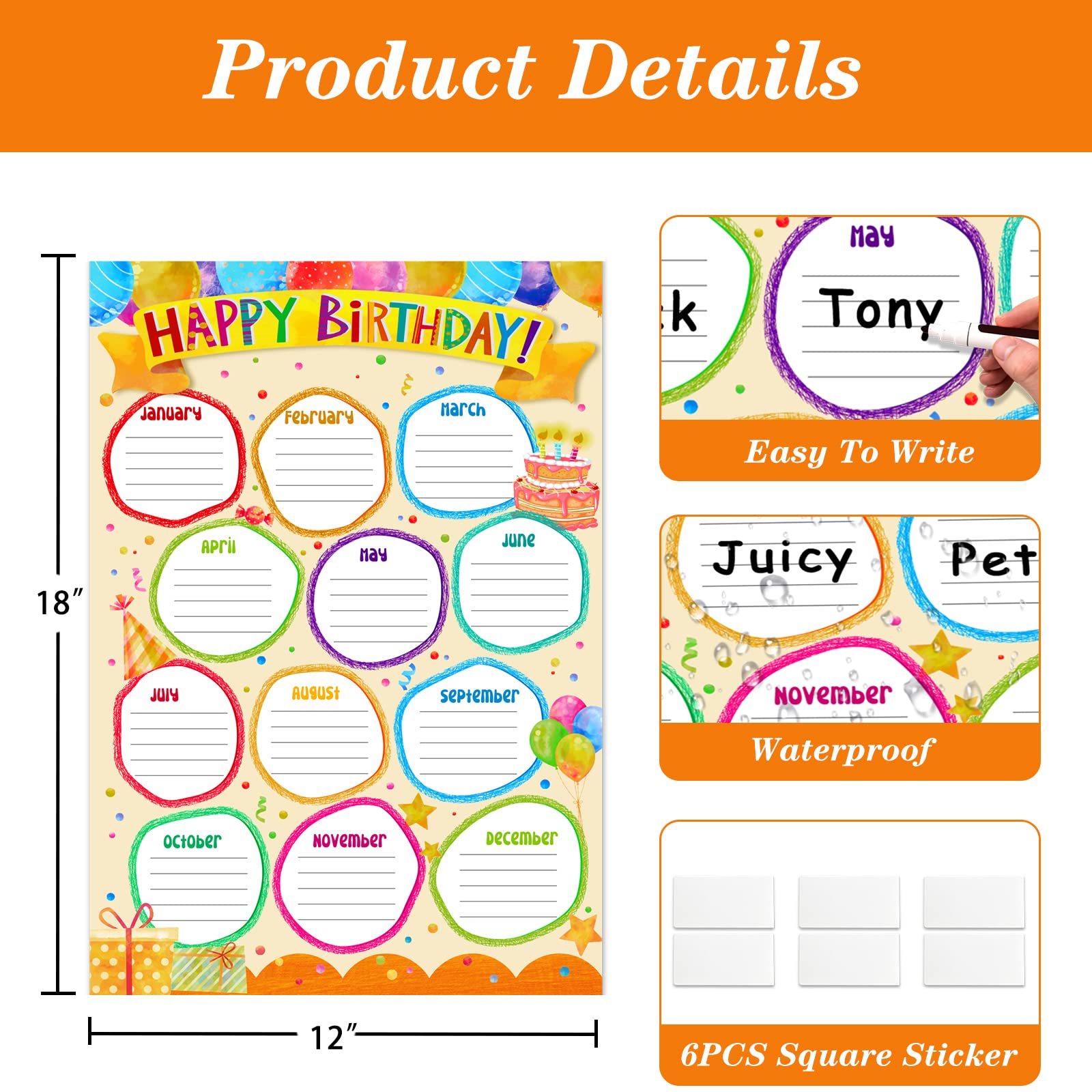 Facraft Birthday Chart For Classroom Happy Birthday Poster Reusable ...