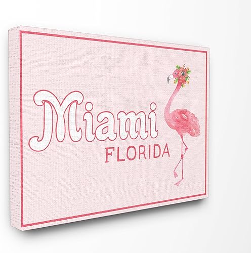 Stupell Industries Lienzo decorativo estirado de flamenco de Miami Florida, fabricado con orgullo en Estados Unidos