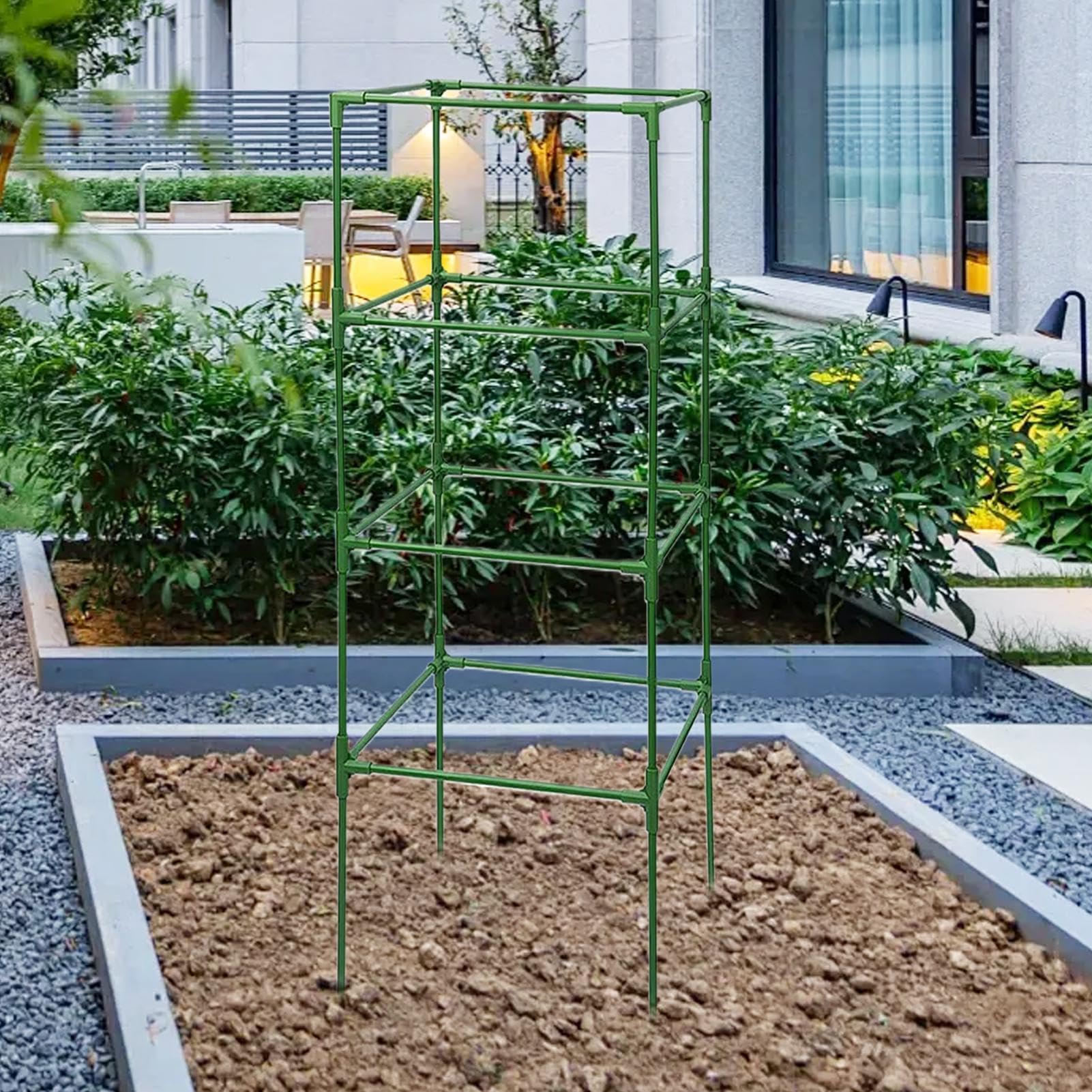 Entutorado para Tomates Soporte Cuadrado Ajustable en Altura de 3 Piezas | Tutor de Plantas Resistente para Judías Pepinos Verduras Rosas Peonías Macetas Bancal Elevado Jardín Patio Césped