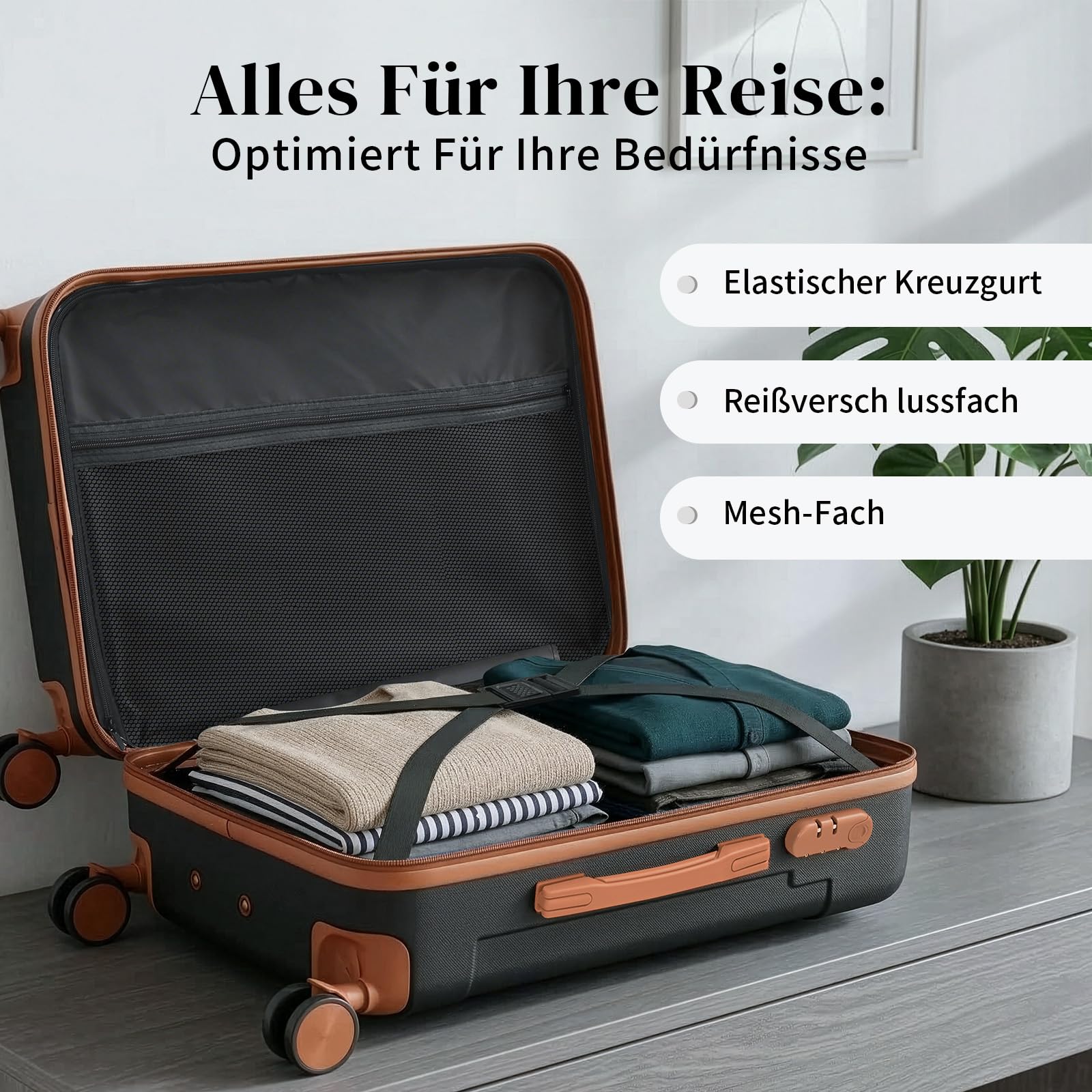 LALAHO Kofferset 4 teilig Hartschale mit Kosmetikkoffer (Schwarz-Braun) | Koffer Set 4 Stück aus ABS, Reisekoffer mit Rollen Groß, Hartschalenkoffer Set, Koffer & Trolleys, Handgepäck
