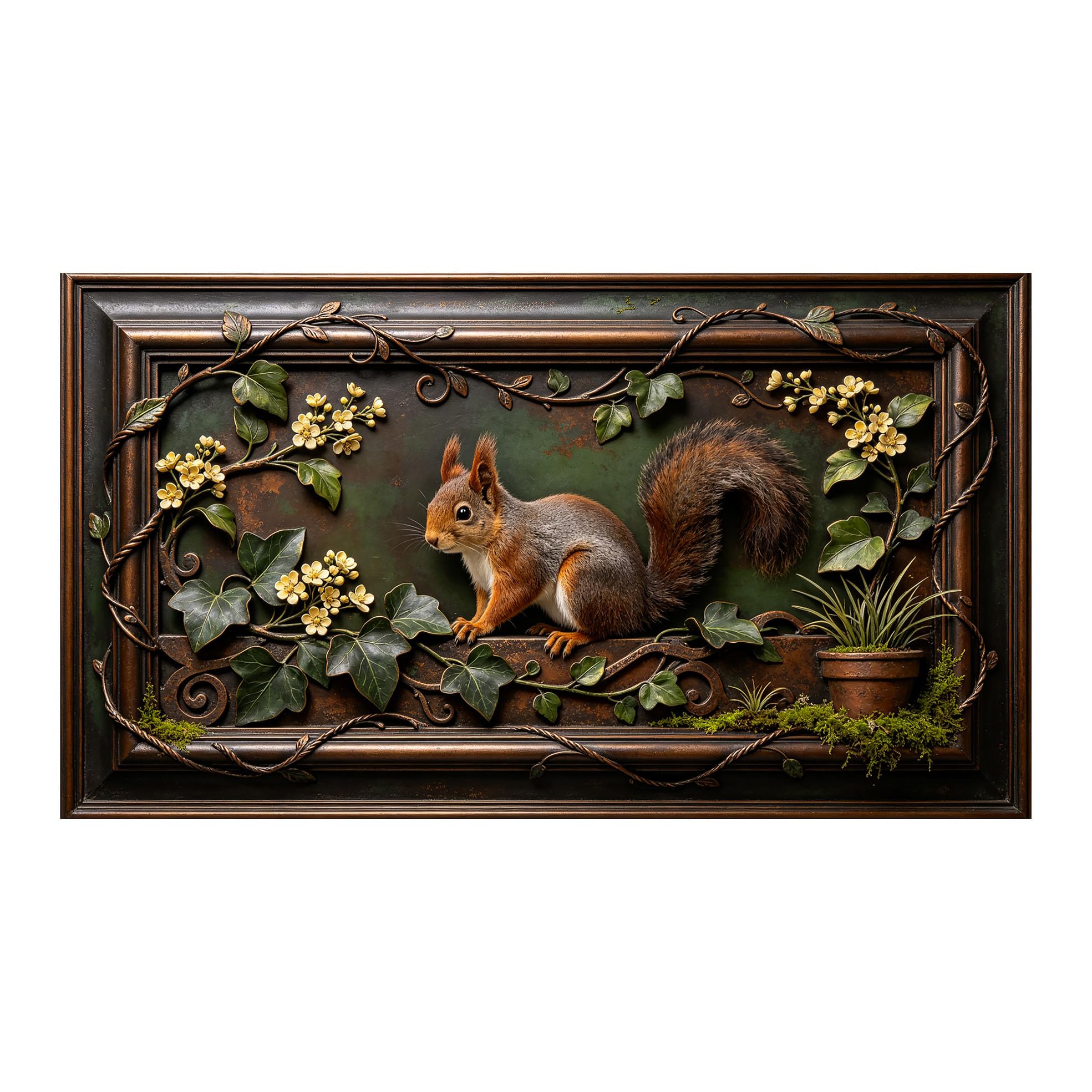 Yzpallescene 3D 3D Framed Wall Art 50cm×90cm Squirrel Botanical Forest Rustic Style Large Size SelfAdhesive Removable Wall Decor Prints Artwork for Living Room Bedroom Office